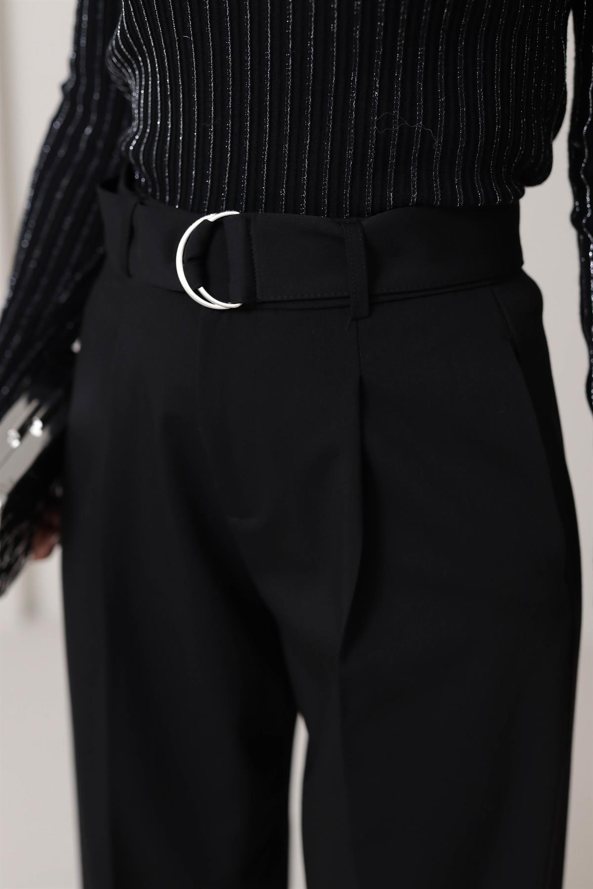 6460 Kemeri Tokalı Pantolon SİYAH