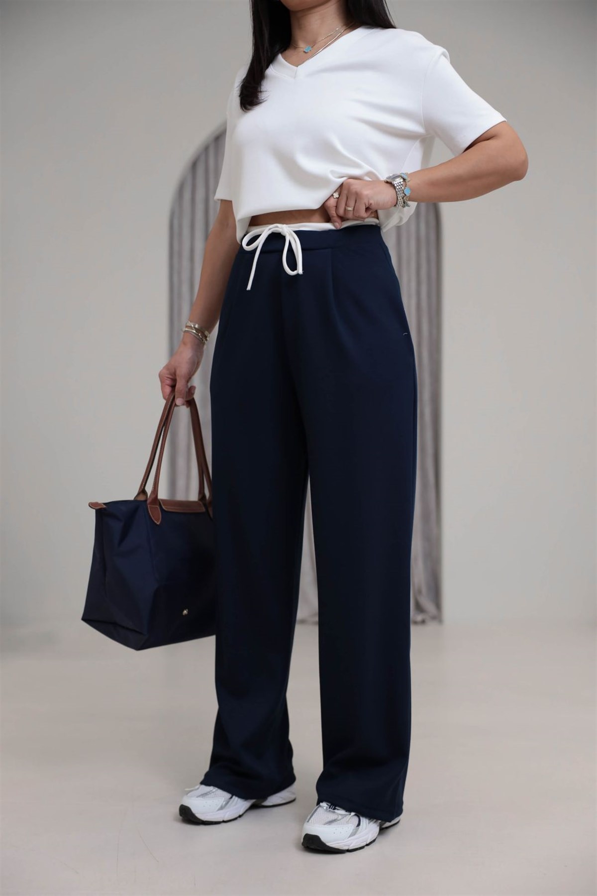 1538 Çift Renkli Bağcıklı Modal Pantolon LACİVERT