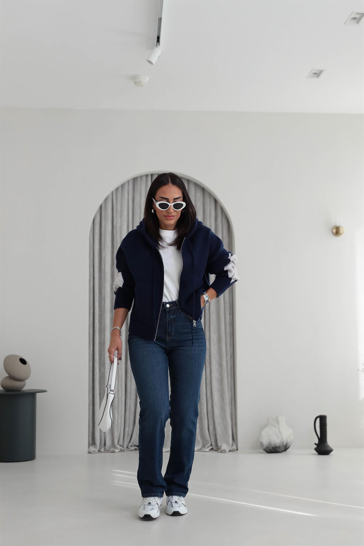 Za Likralı Straight Fit Jean KOYU MAVİ