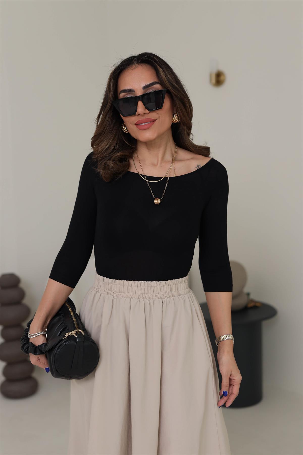 0816 Kayık Yaka Bodysuit SİYAH