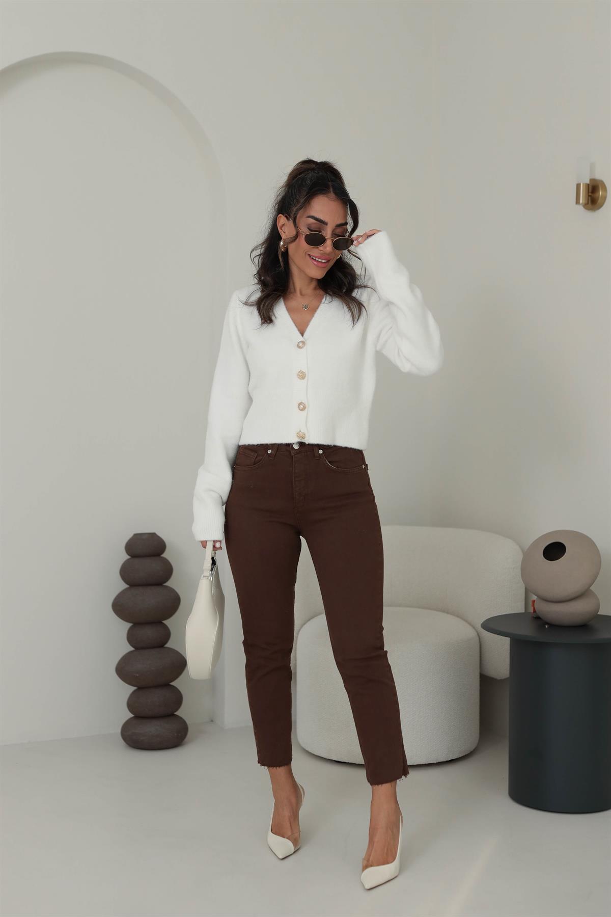 ZA Lazer Kesikli Boyfit Jean KAHVE