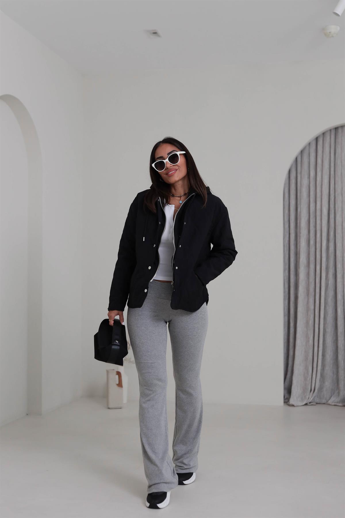 7064 Geniş Kemerli İspanyol Paça Flare Pantolon GRİ