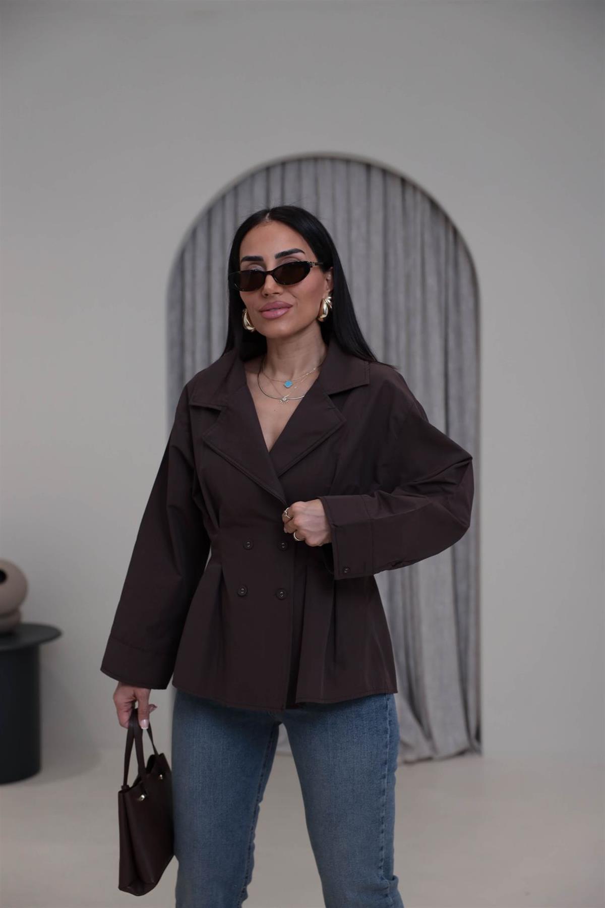 3242 Dört Düğmeli Tasarım Gömlek KAHVE