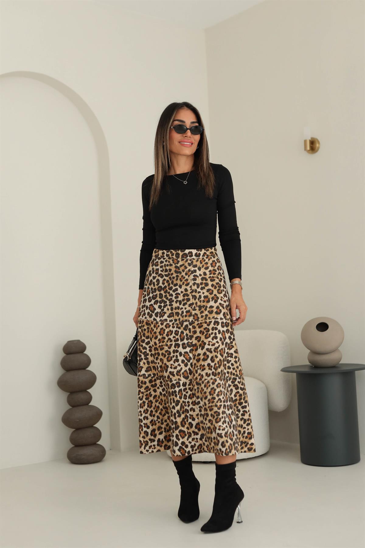 6609 Leopar Desen Nubuk Etek