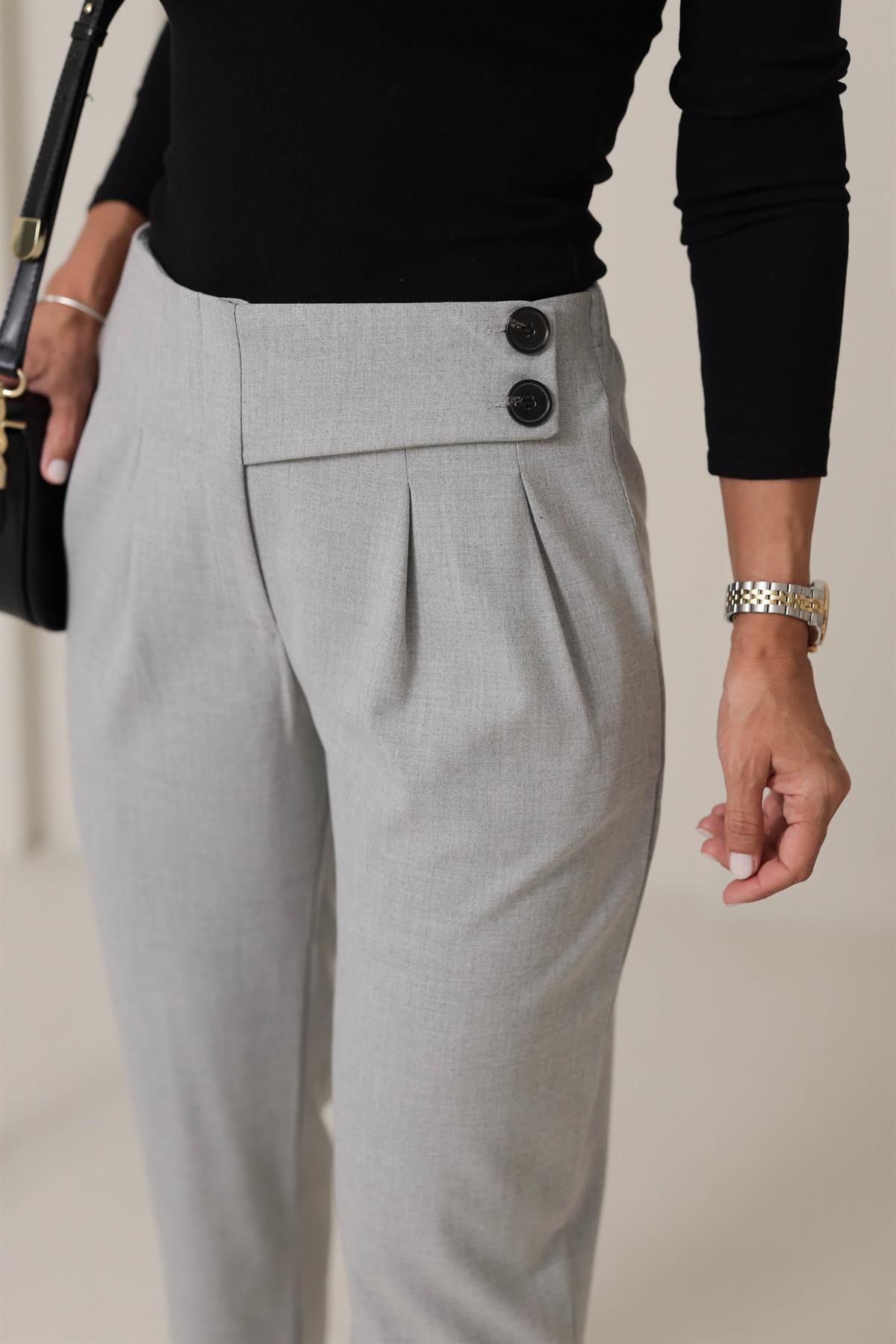 8356 Arka Bel Lastikli Düğme Detaylı Pantolon