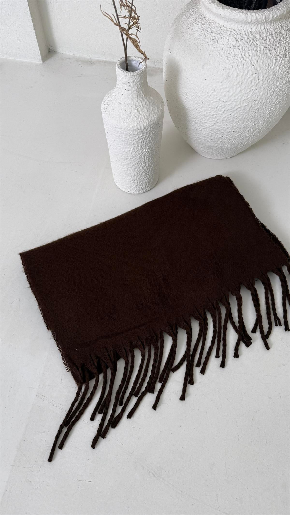 Kaşmir Yün Püsküllü Şal KAHVE