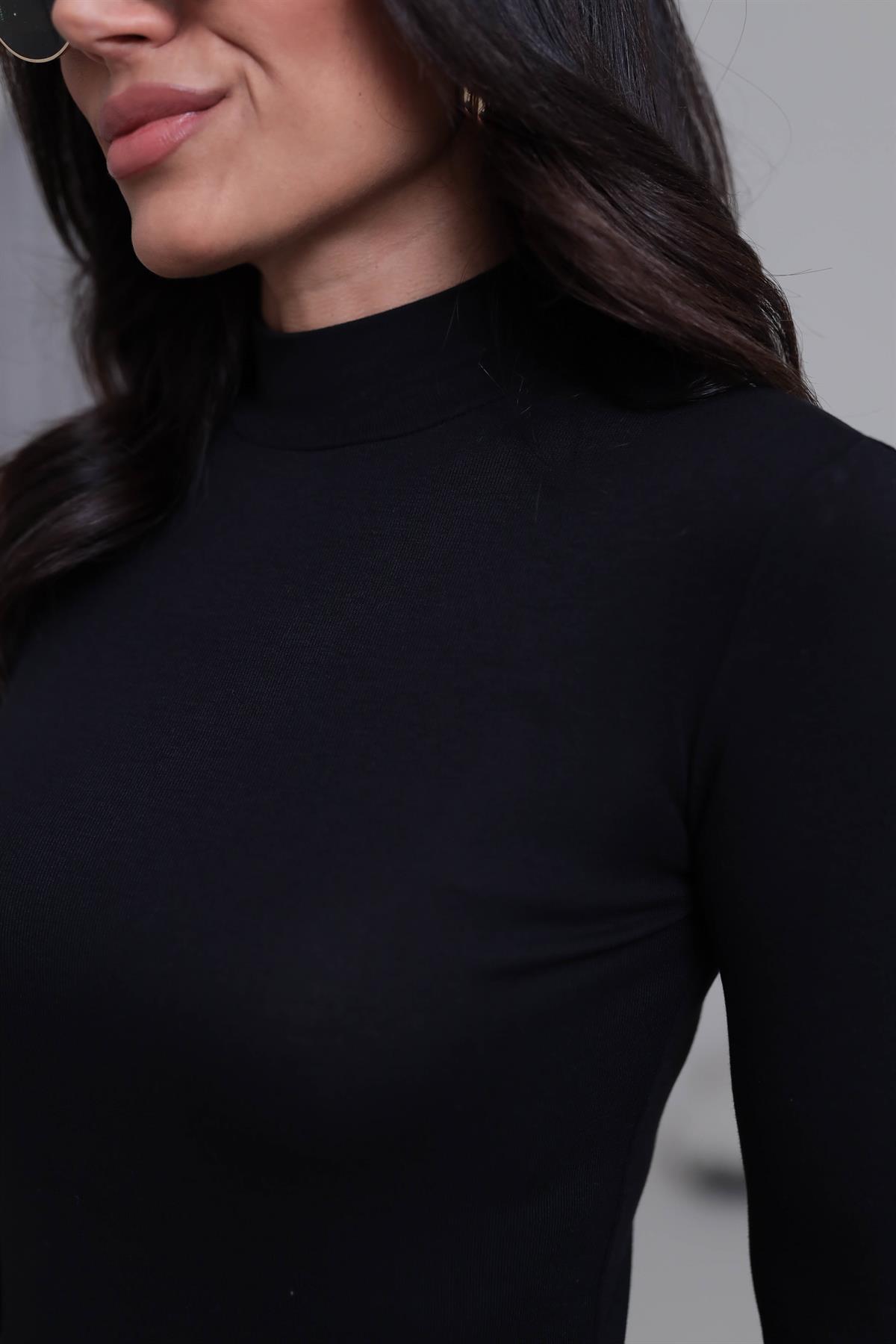 4144 Balıkçı Yaka Uzun Kol Bluz SİYAH