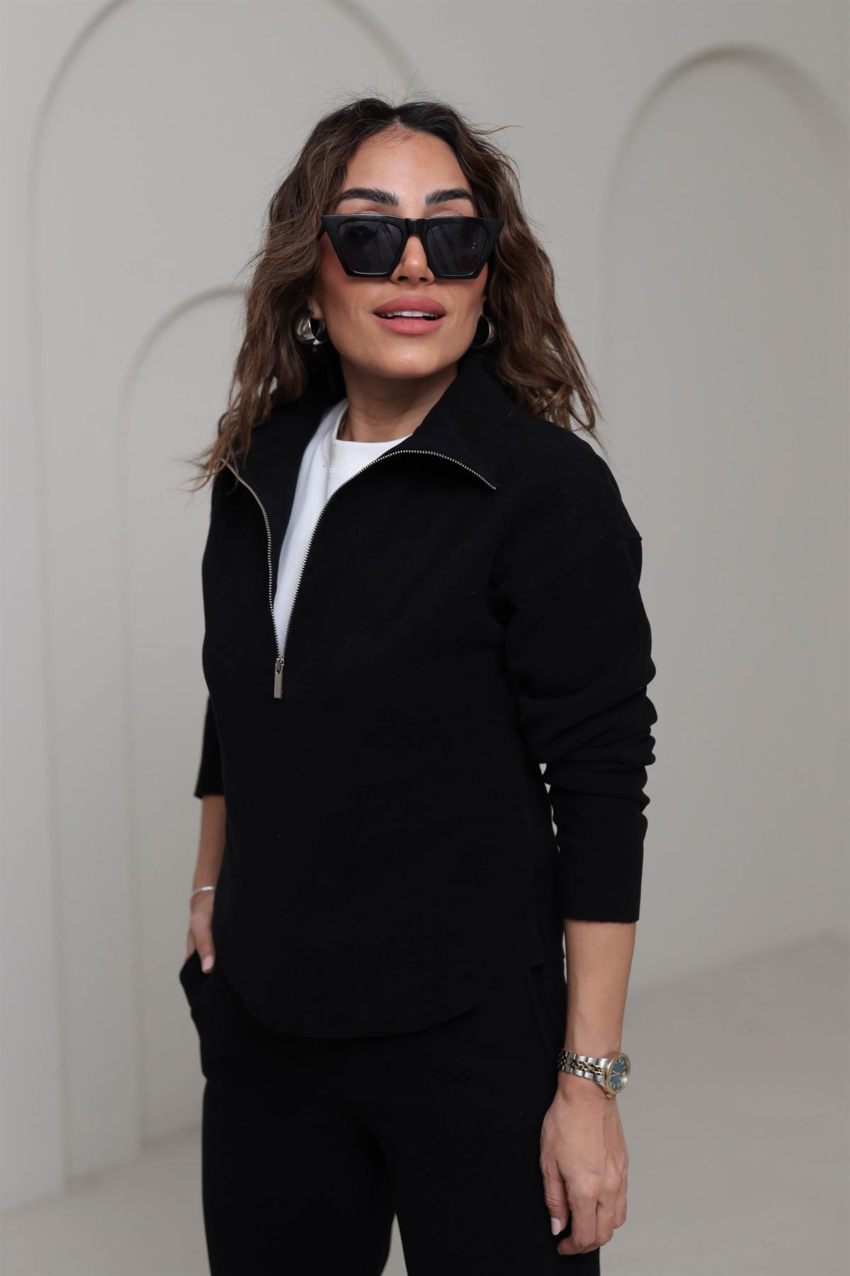 6464 Yarım Fermuarlı Selanik Takım SİYAH