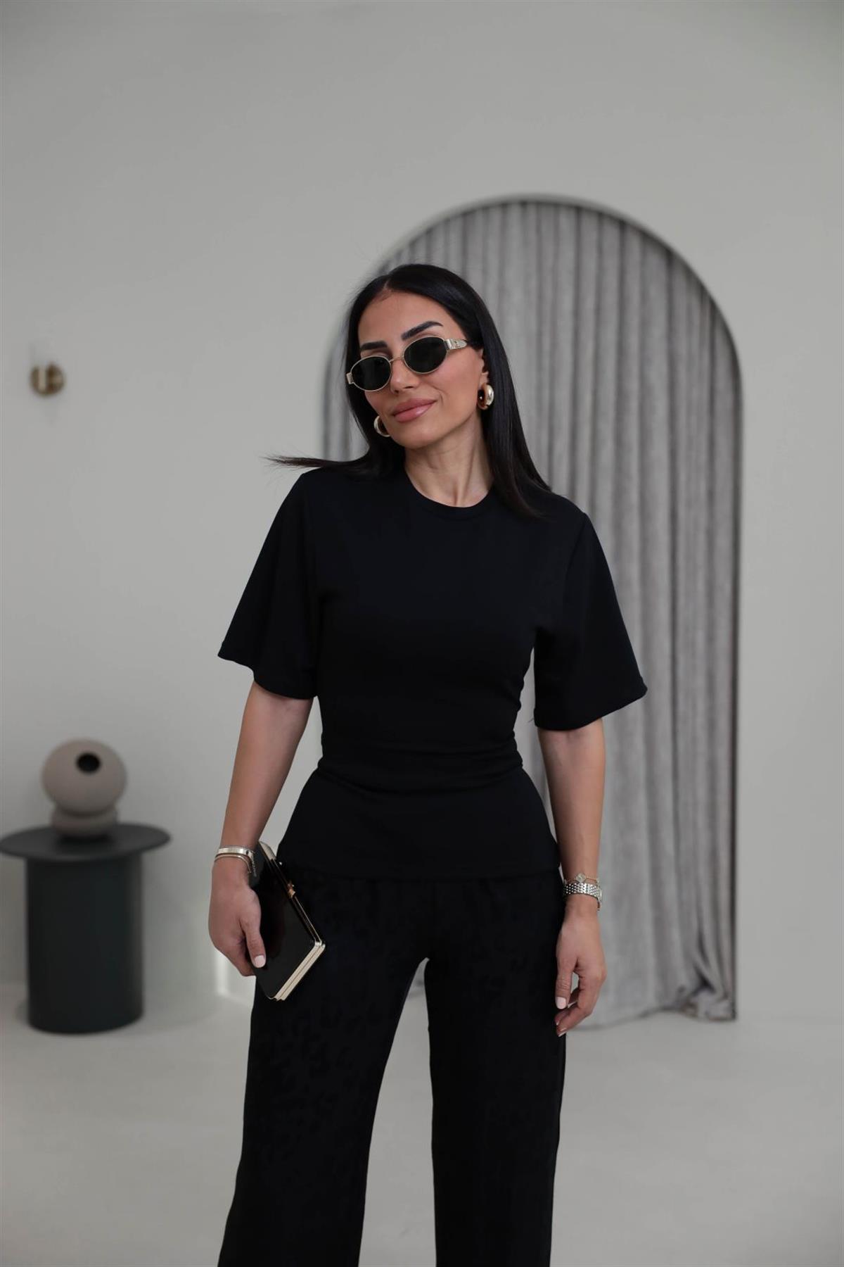 4238 Arkadan Bağlamalı Modal Tshirt SİYAH