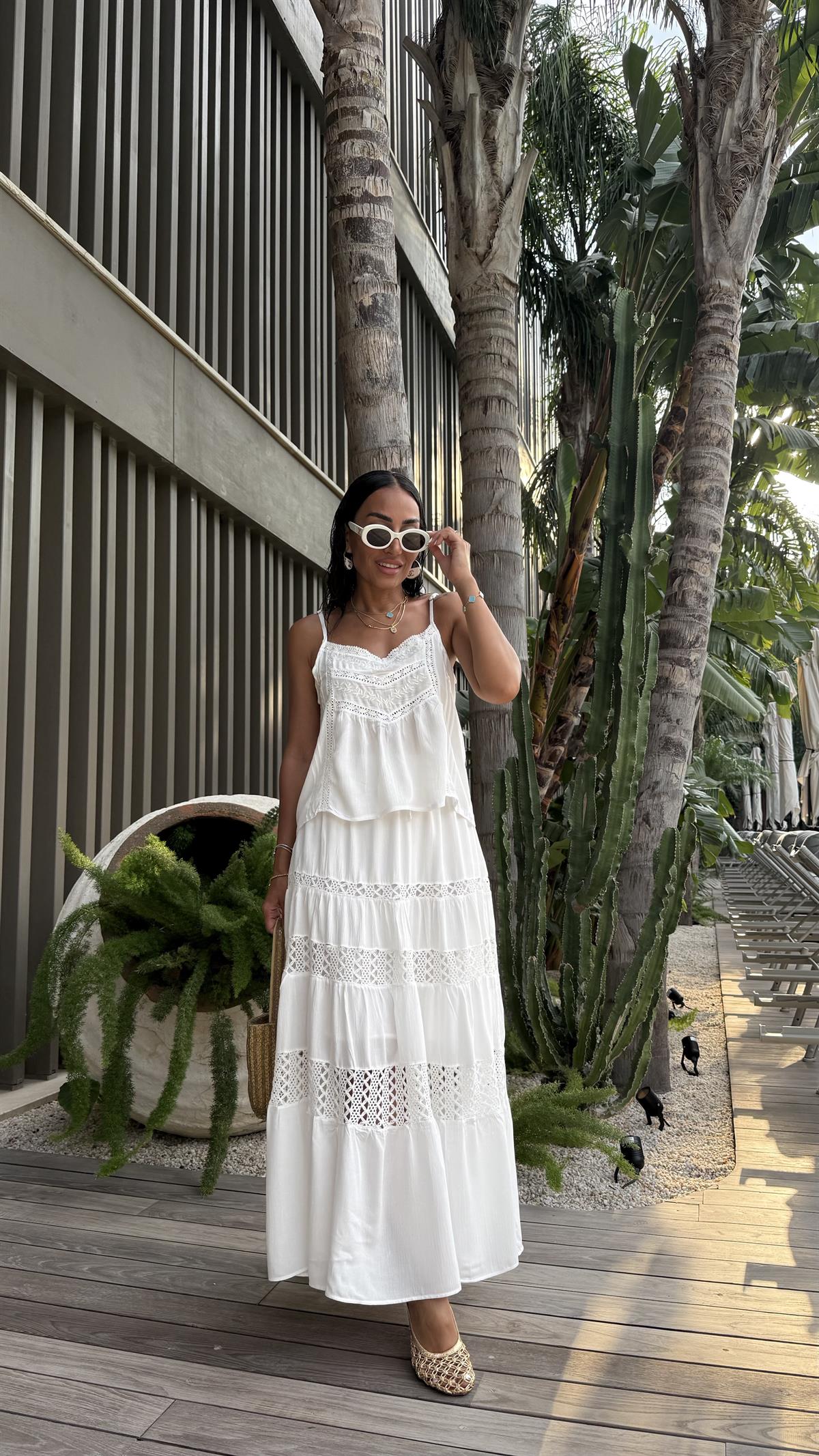 7442 Ayarlanabilir Askılı  Dantel Garnili Atlet EKRU