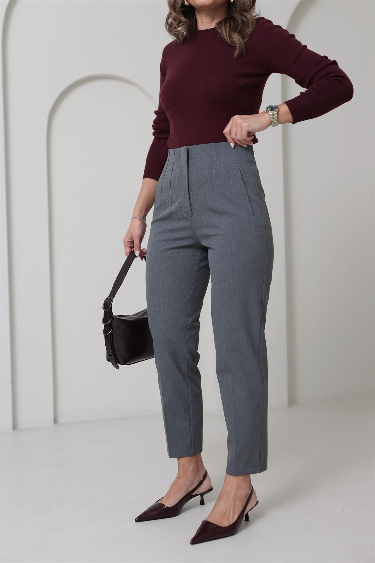 U5113-K Önü Flotalı Kumaş Pantolon ORTA GRİ