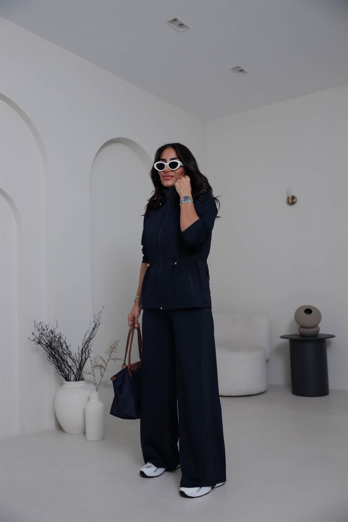 6933 Paraşüt Garnili Bel Lastikli Modal Takım LACİVERT