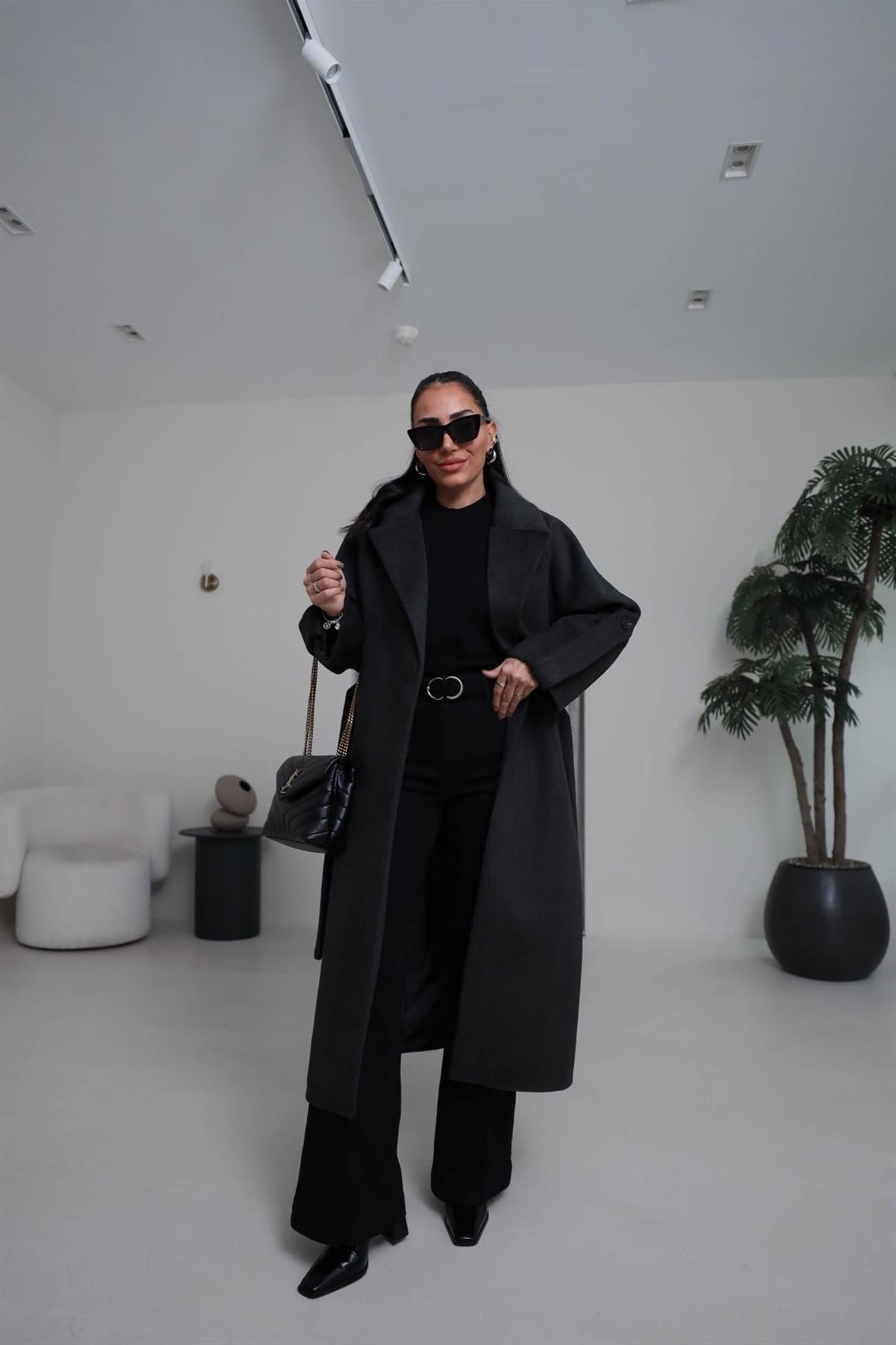 7008 Kuşaklı Balıksırtı Premium Kaban ANTRASİT