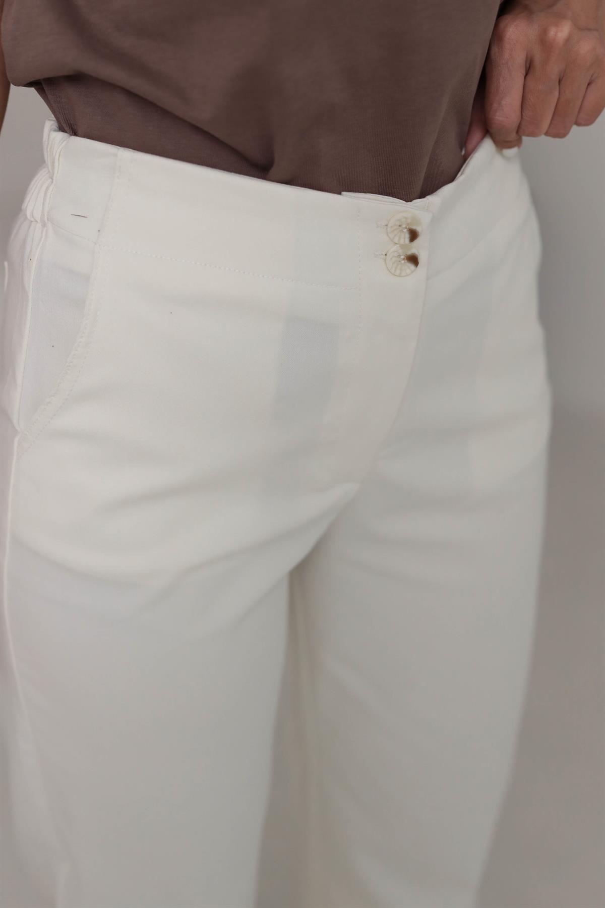 9953 Yüksek Bel Likralı Kumaş Pantolon KREM