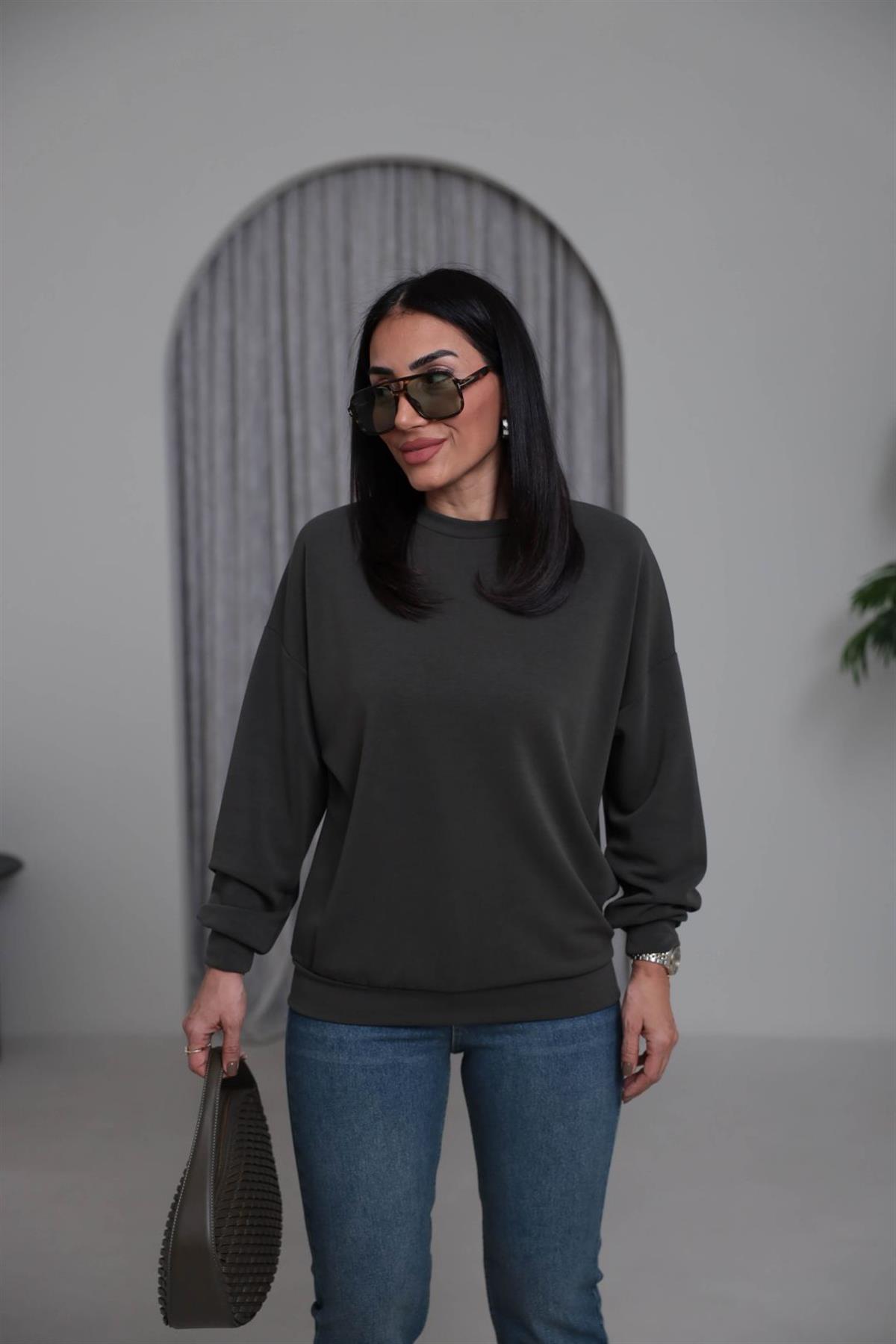 2028 Bisiklet Yaka Modal Sweatshirt HAKİ YEŞİL