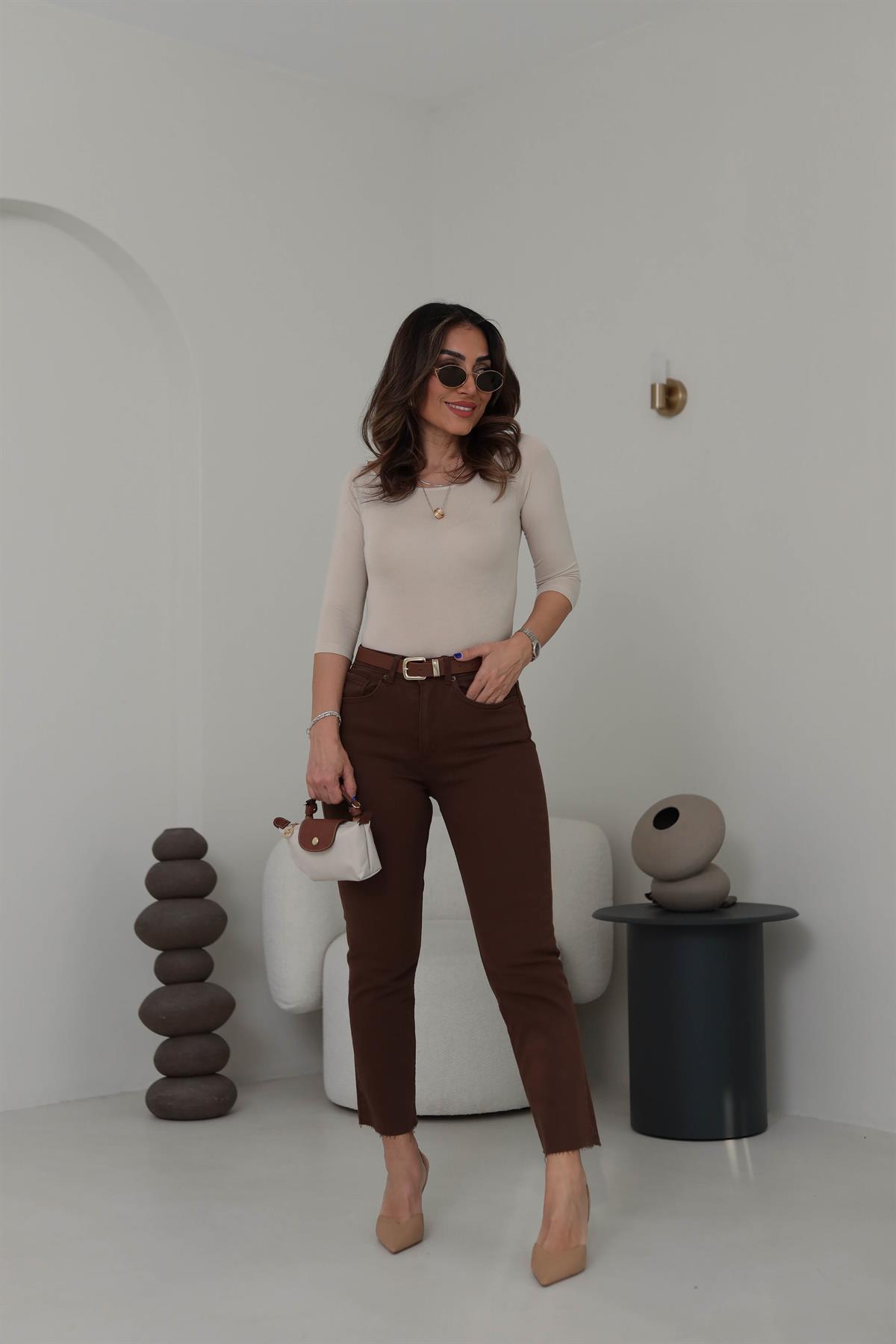 0816 Kayık Yaka Bodysuit BEJ