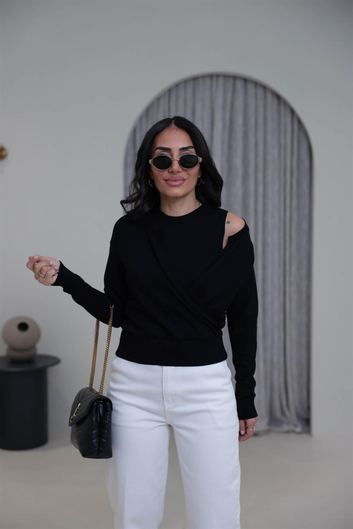 0163 Kruvaze Korsman İkili Takım Triko SİYAH