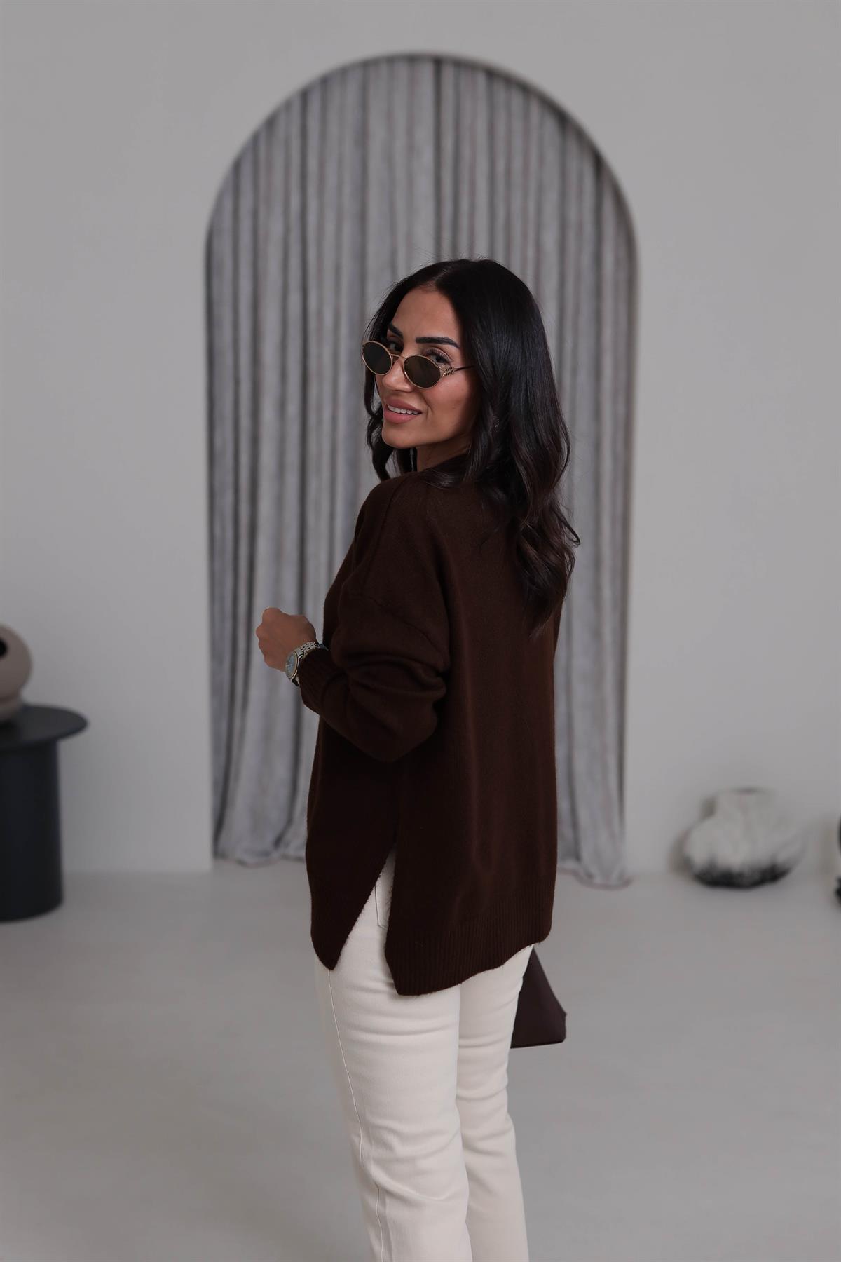 5252 Yanları Yırtmaç Detay Hırka KAHVE