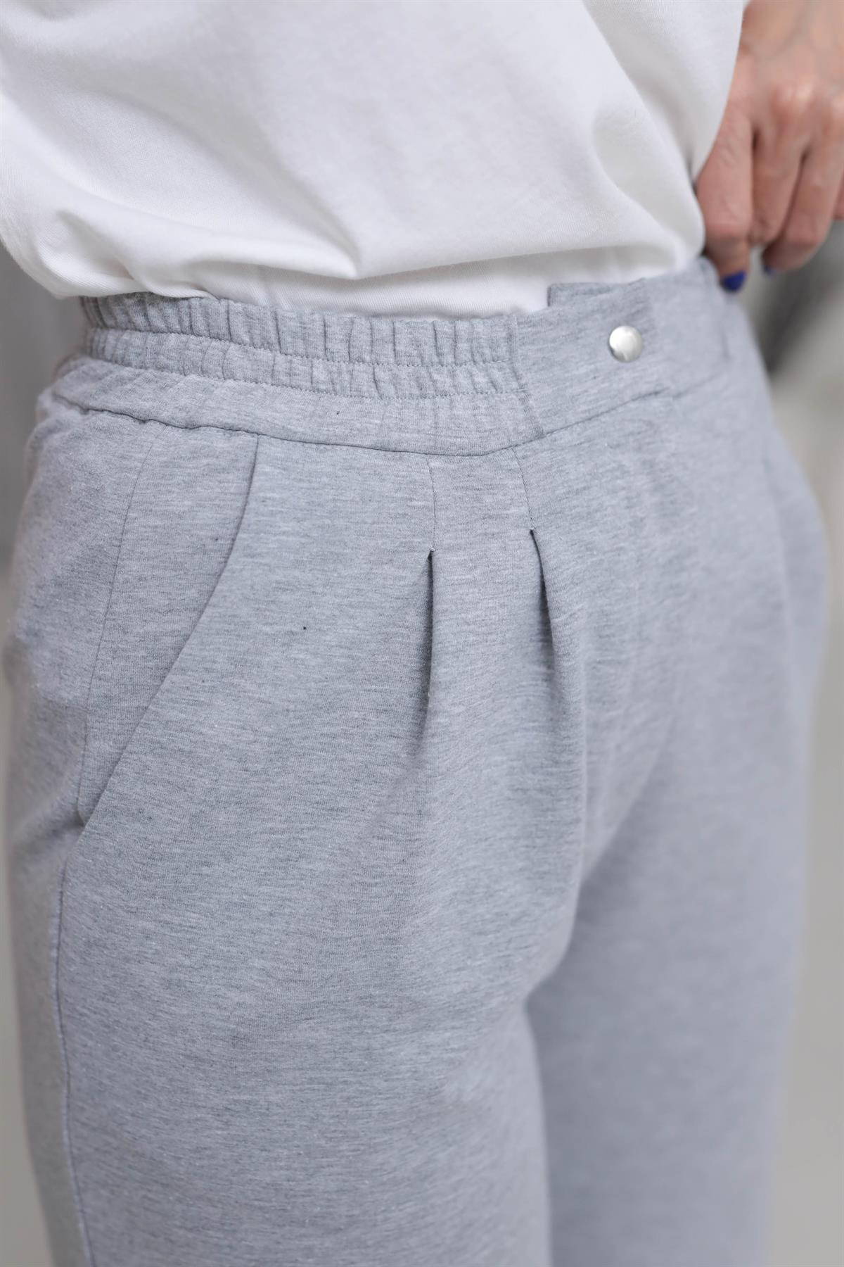 5740 Yüksek Bel Örme Palazzo Pantolon GRİ MELANJ