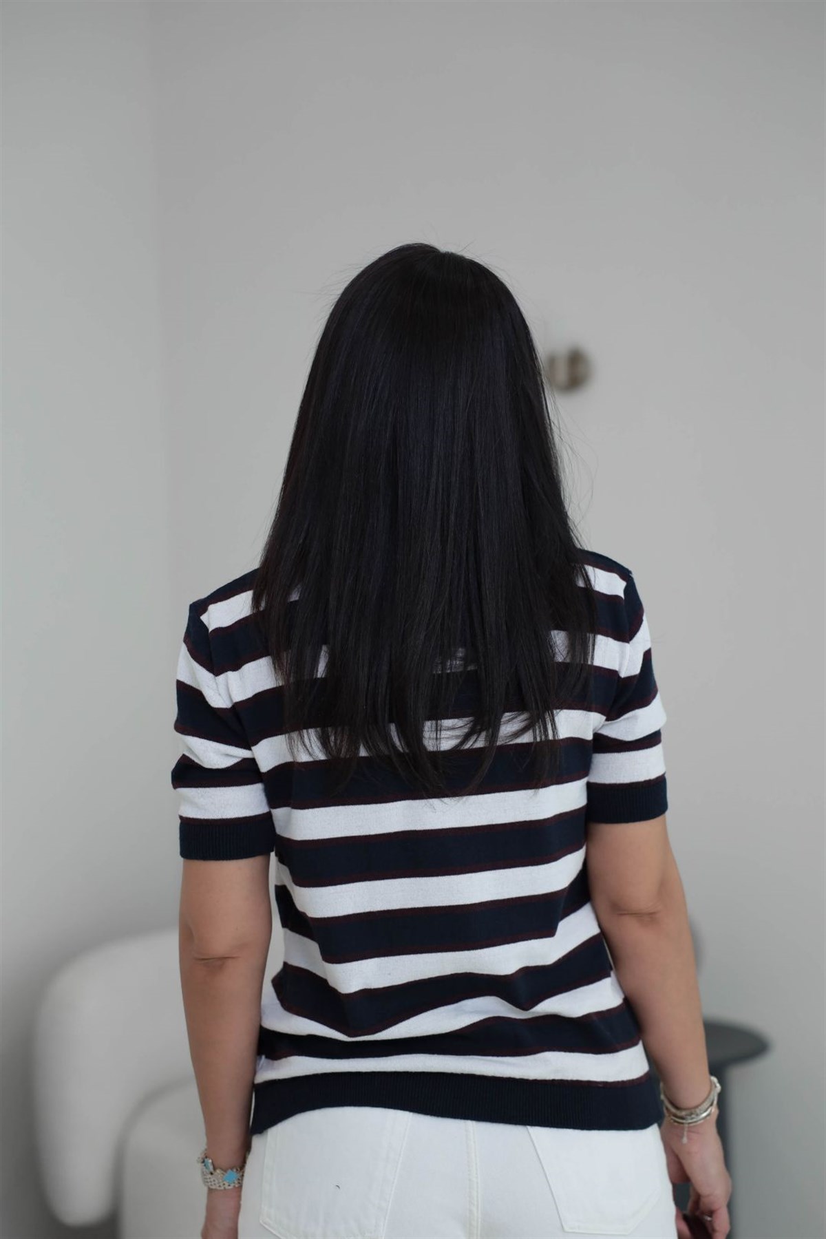 Polo Yaka Çizgili Massi Triko Bluz LACİVERT