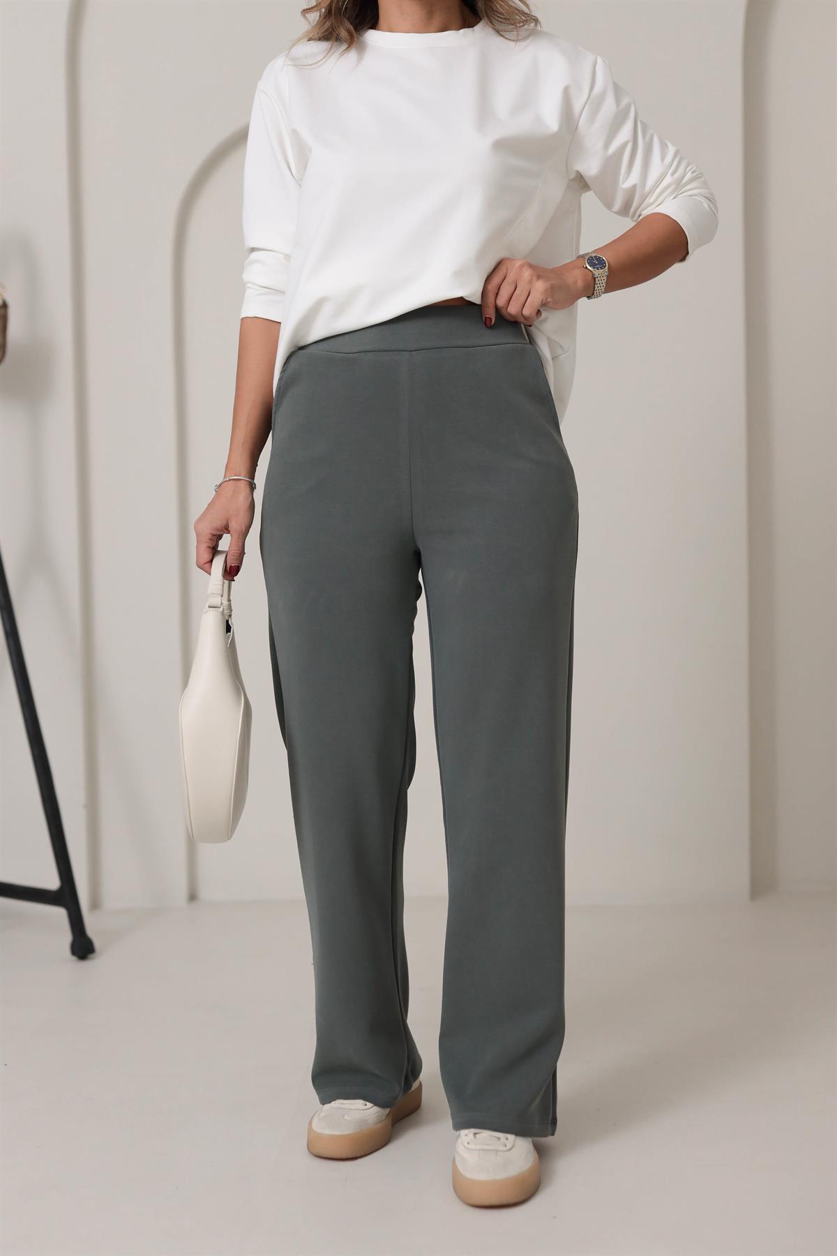 Modal Kumaş Palazzo Pantolon HAKİ YEŞİL