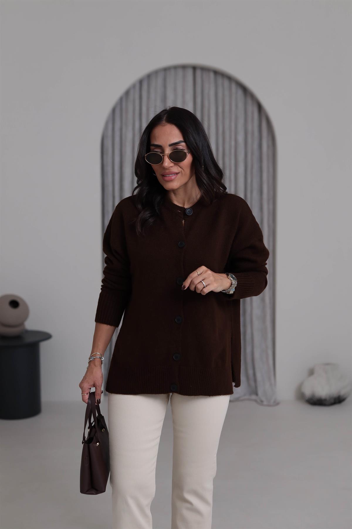 5252 Yanları Yırtmaç Detay Hırka KAHVE