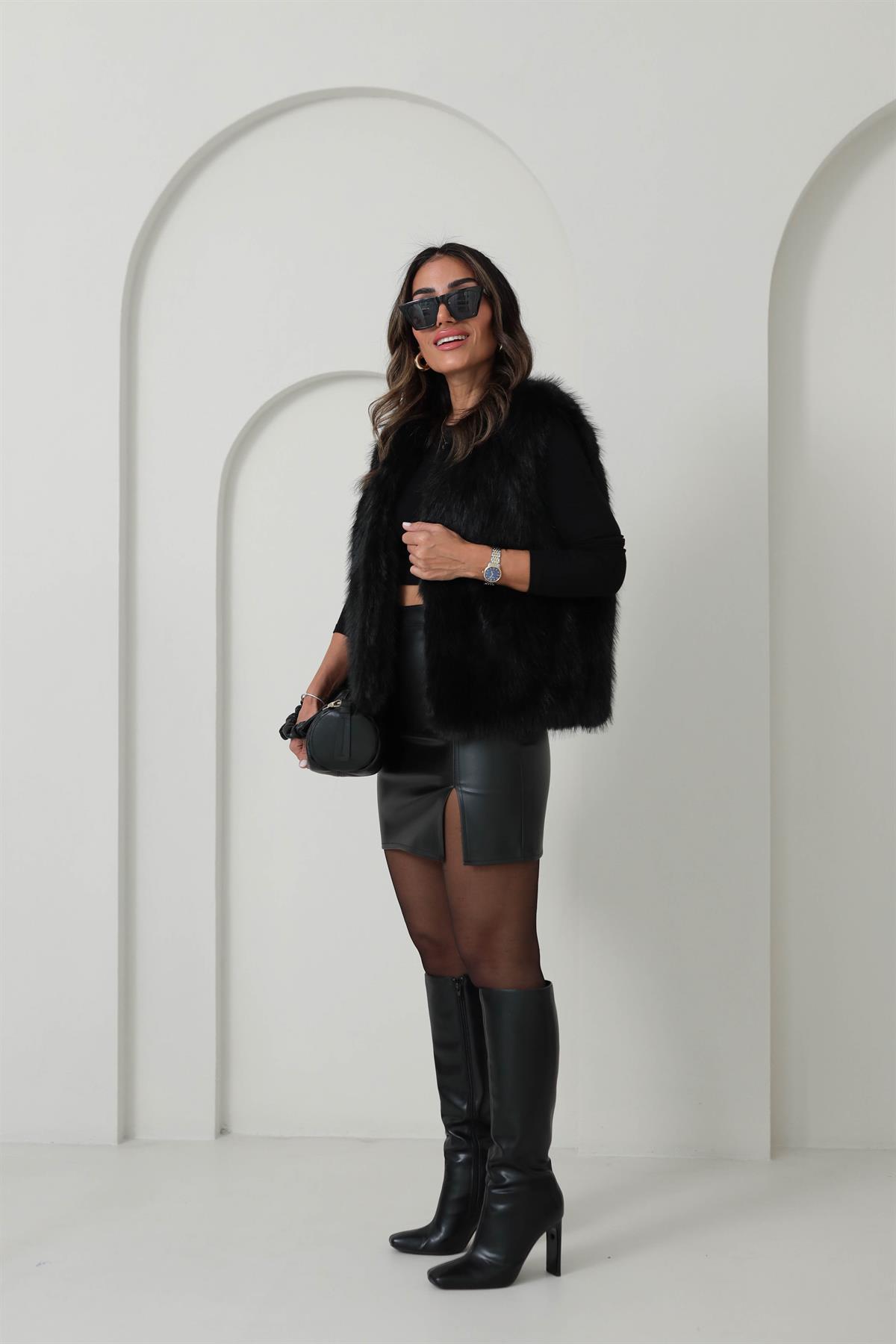 9064 Kürk Yelek SİYAH