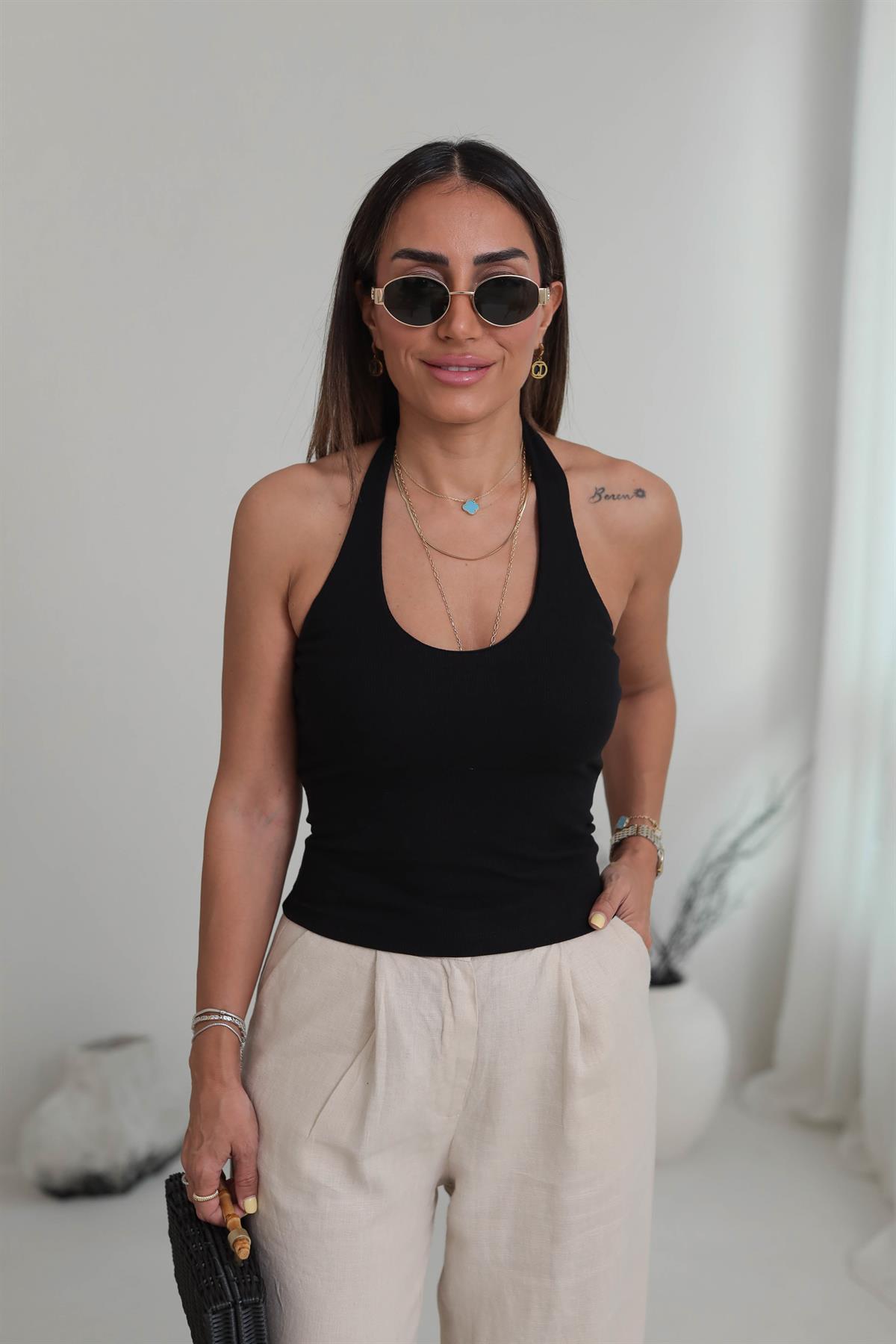 6834 Boyundan Geçmeli Pamuklu Atlet SİYAH