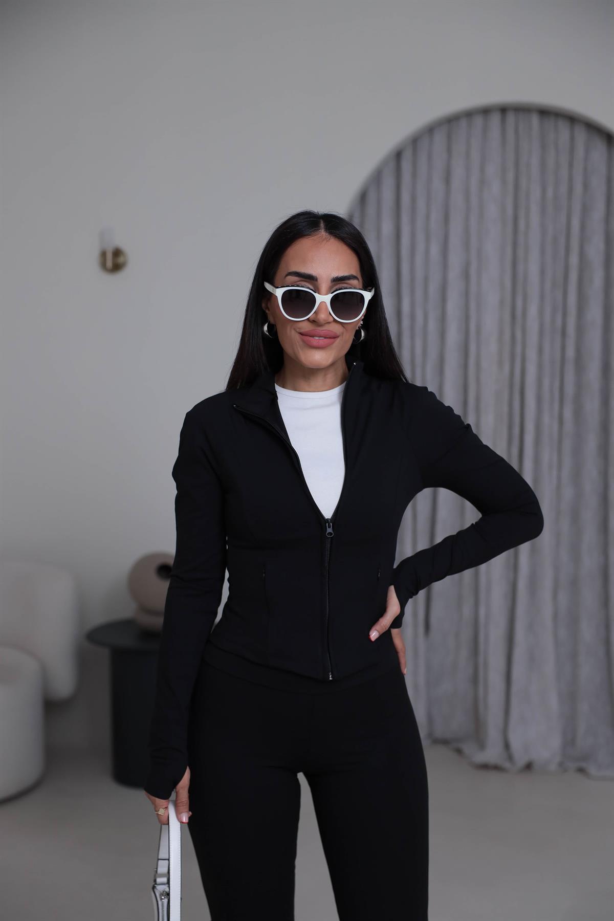 Oys Dik Yaka Önden Fermuarlı Pantolonlu Takım SİYAH