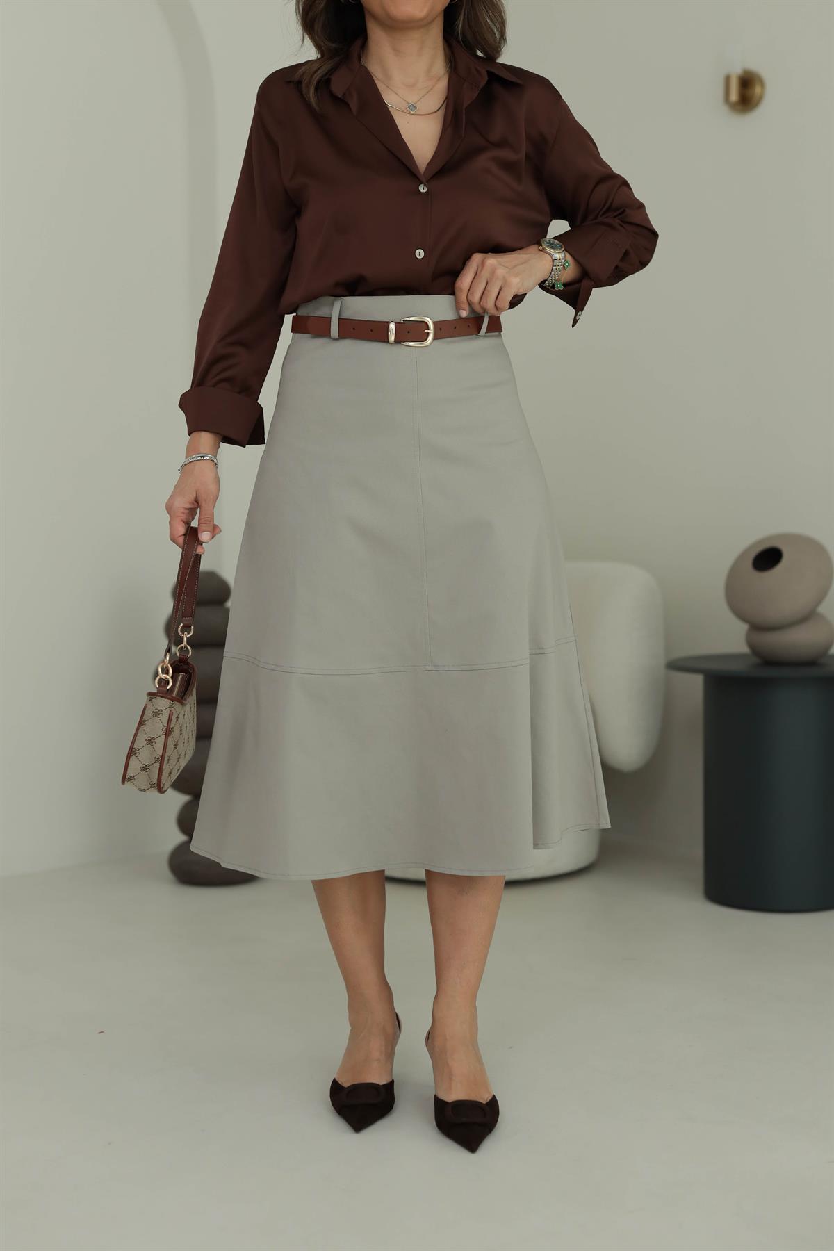 1967 Kemerli Midi Boy Etek OLİVE