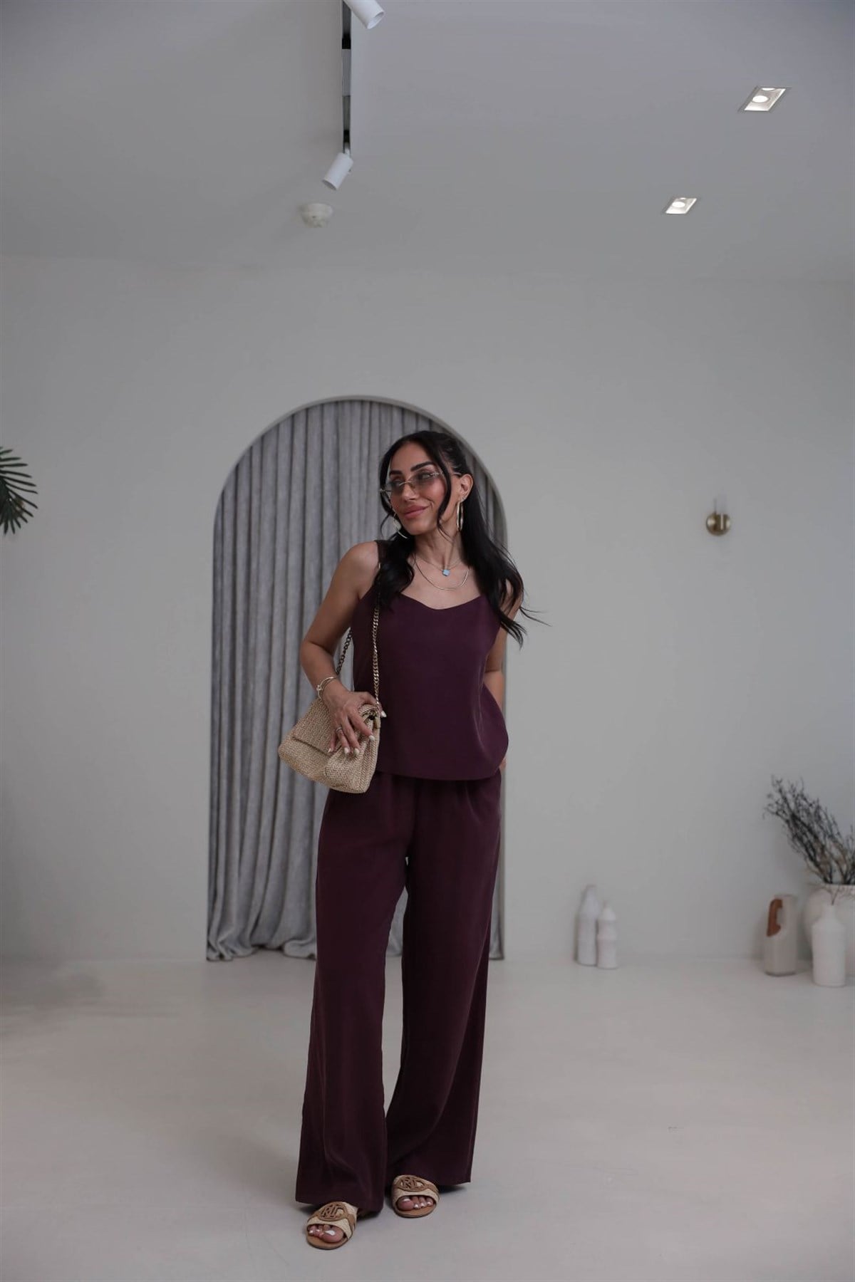 9298 İp Askılı Tencel Takım MÜRDÜM