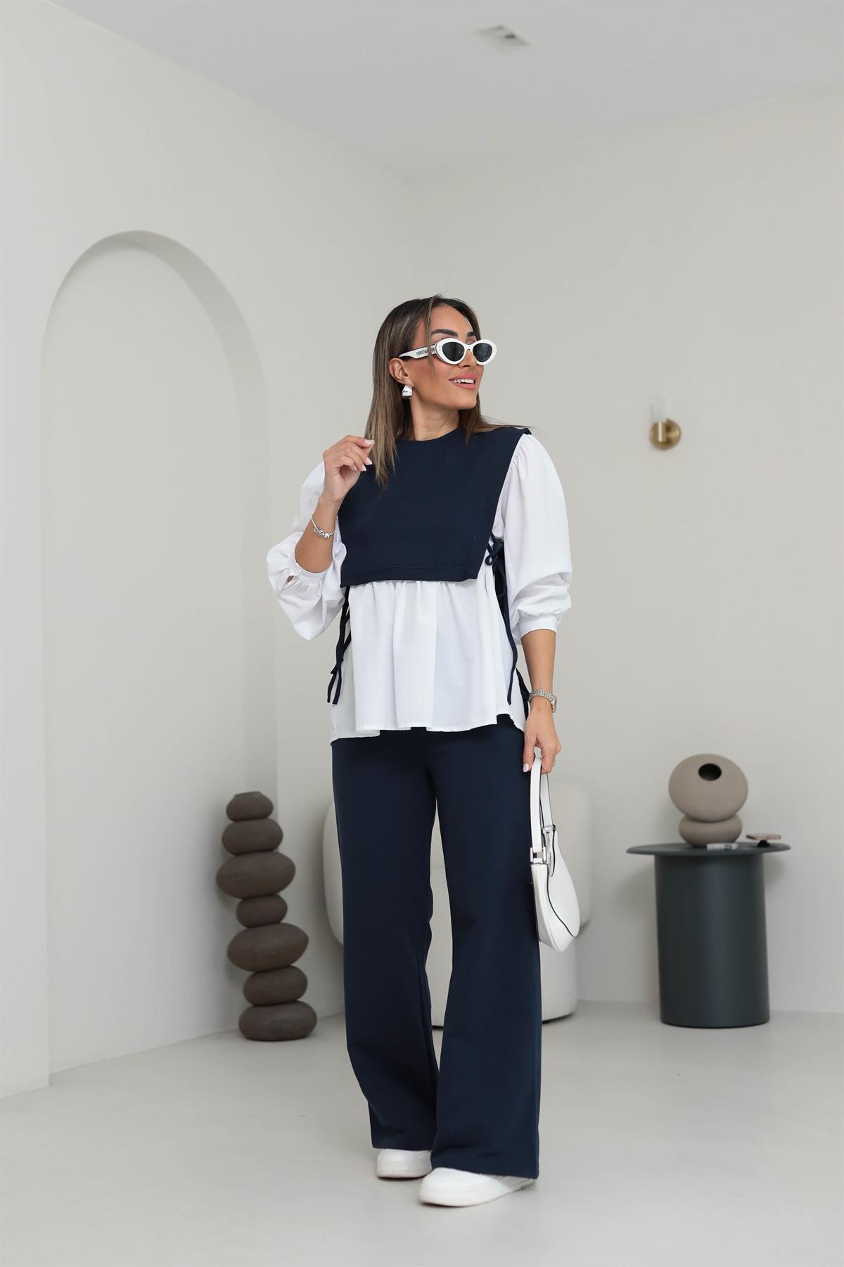 Poplin Kumaş Detaylı Takım LACİVERT