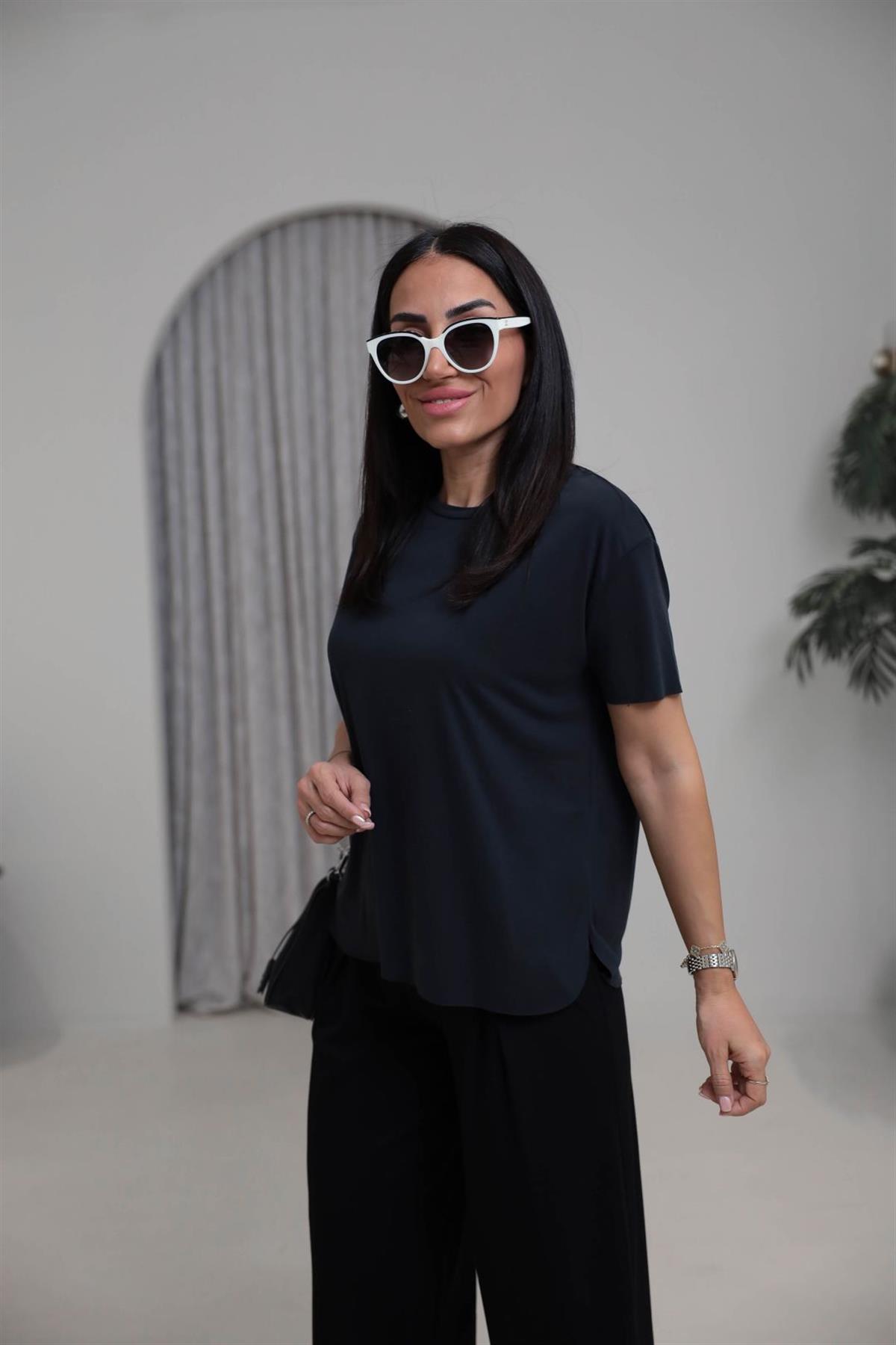 1020 Oys Lazer Kesikli Modal Tshirt SİYAH