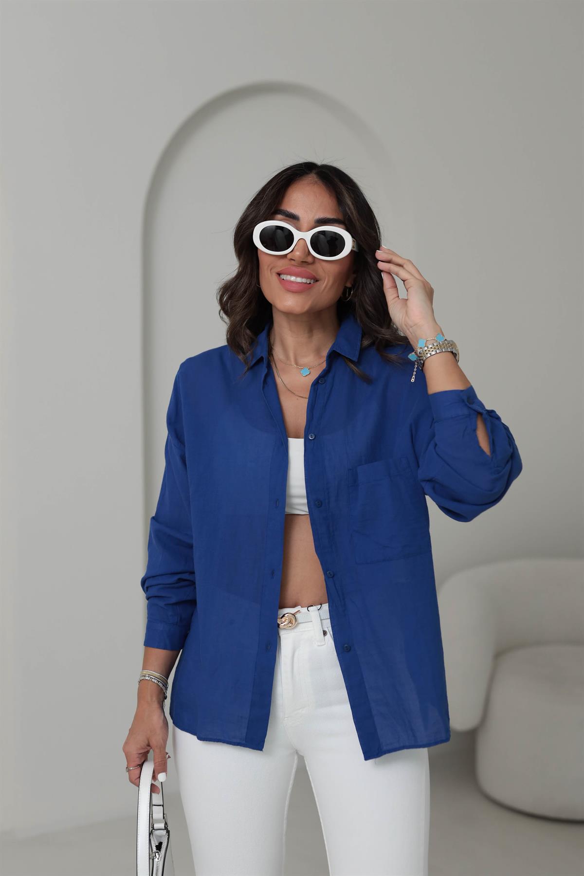 4294 Cep Detaylı Pamuklu Dokulu Gömlek SAKS