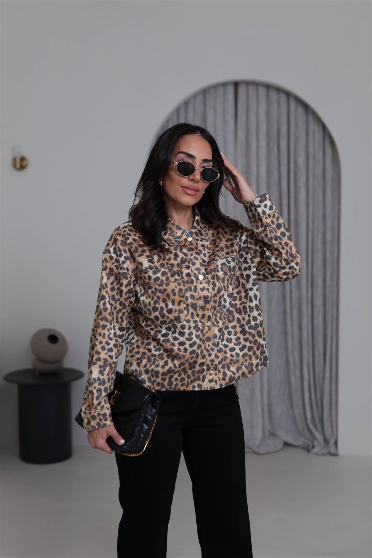 6386 Süet Leopar Desen Gömlek Ceket LEOPAR