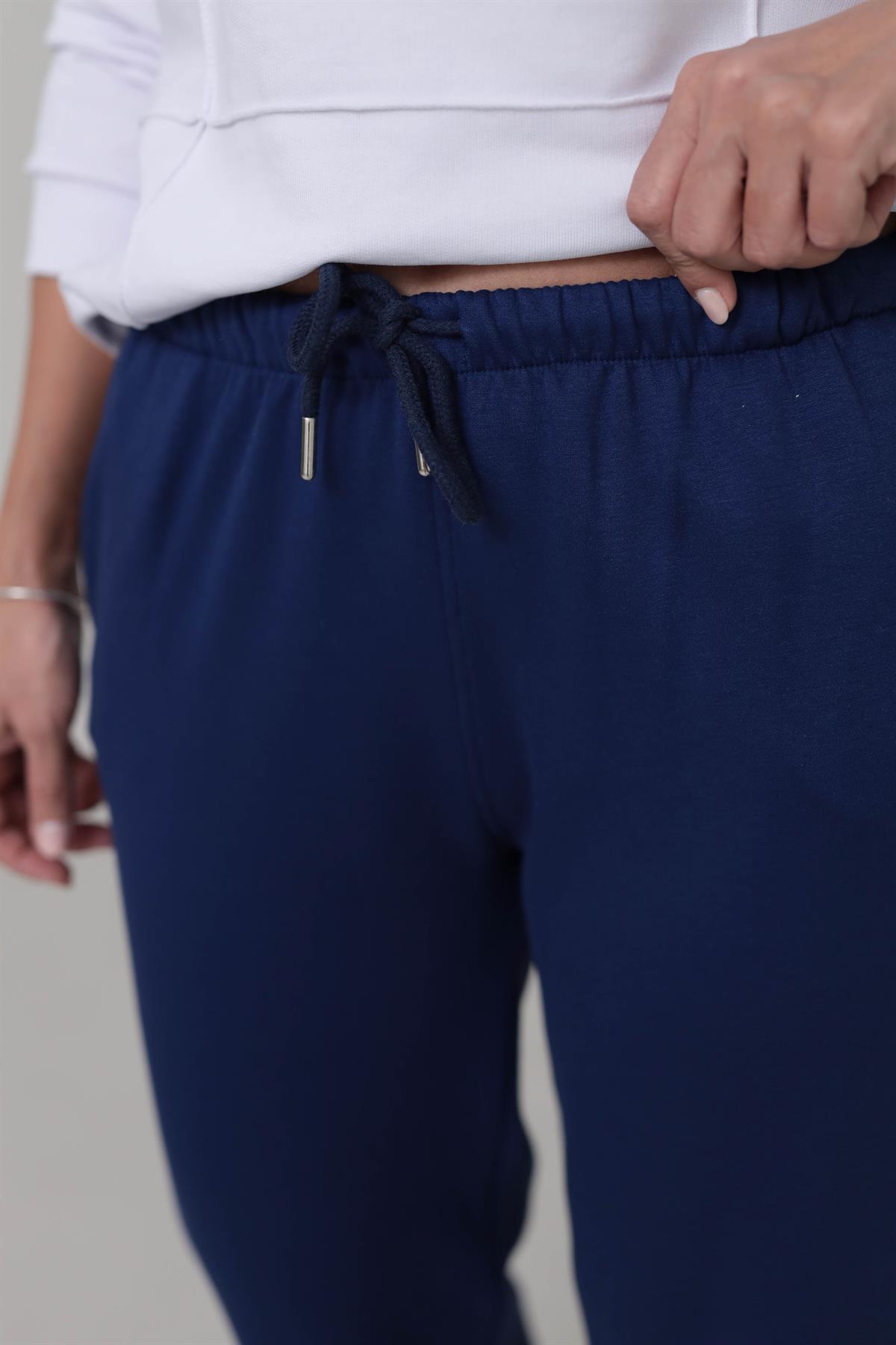 Beli Lastikli Yumuşak Doku Şardonlu Eşofman Altı LACİVERT