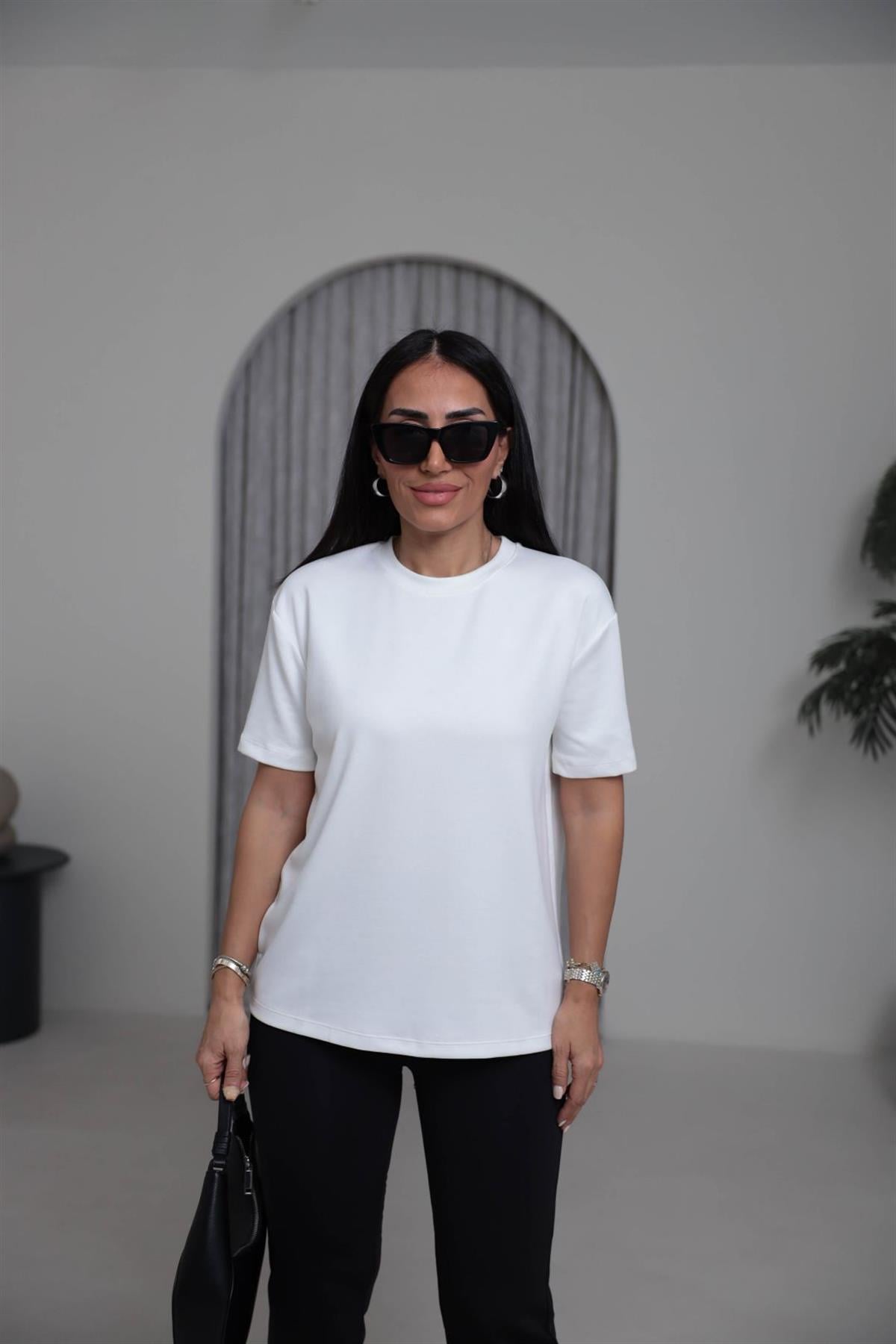 T906 Bisiklet Yaka Oversize Modal Tshirt EKRU