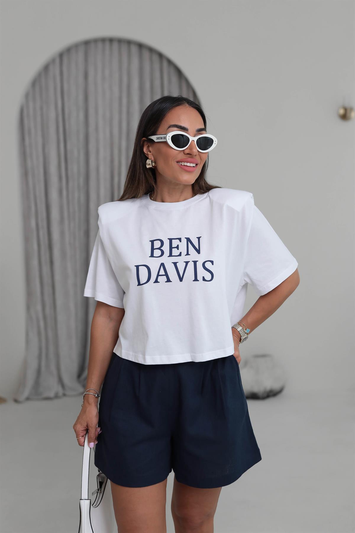 0013 Ben Davis Baskılı Vatkalı Pamuklu Tshirt BEYAZ