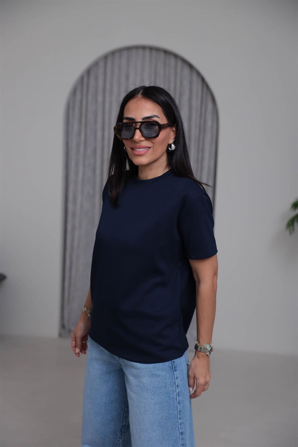 T906 Bisiklet Yaka Oversize Modal Tshirt LACİVERT