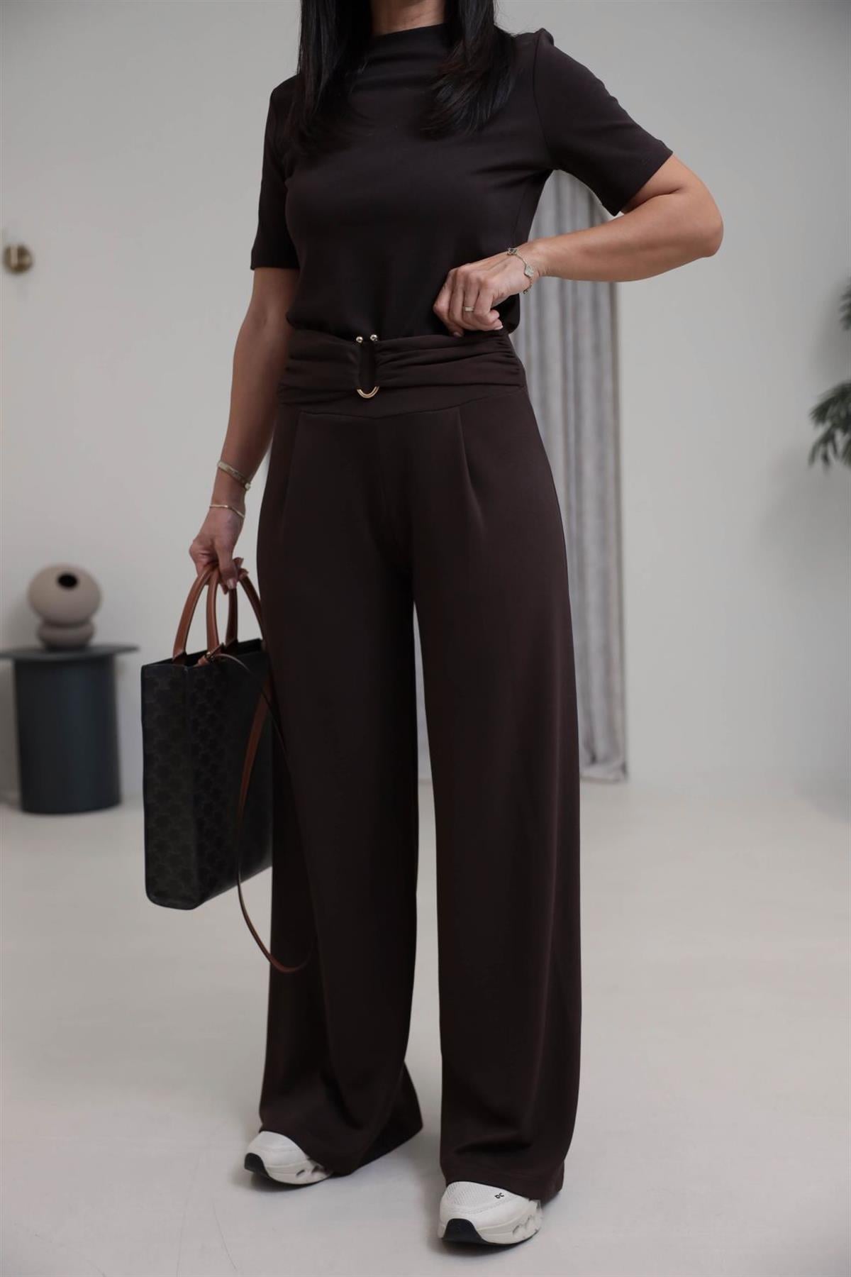 9888 Toka Detay Modal Pantolon KAHVE