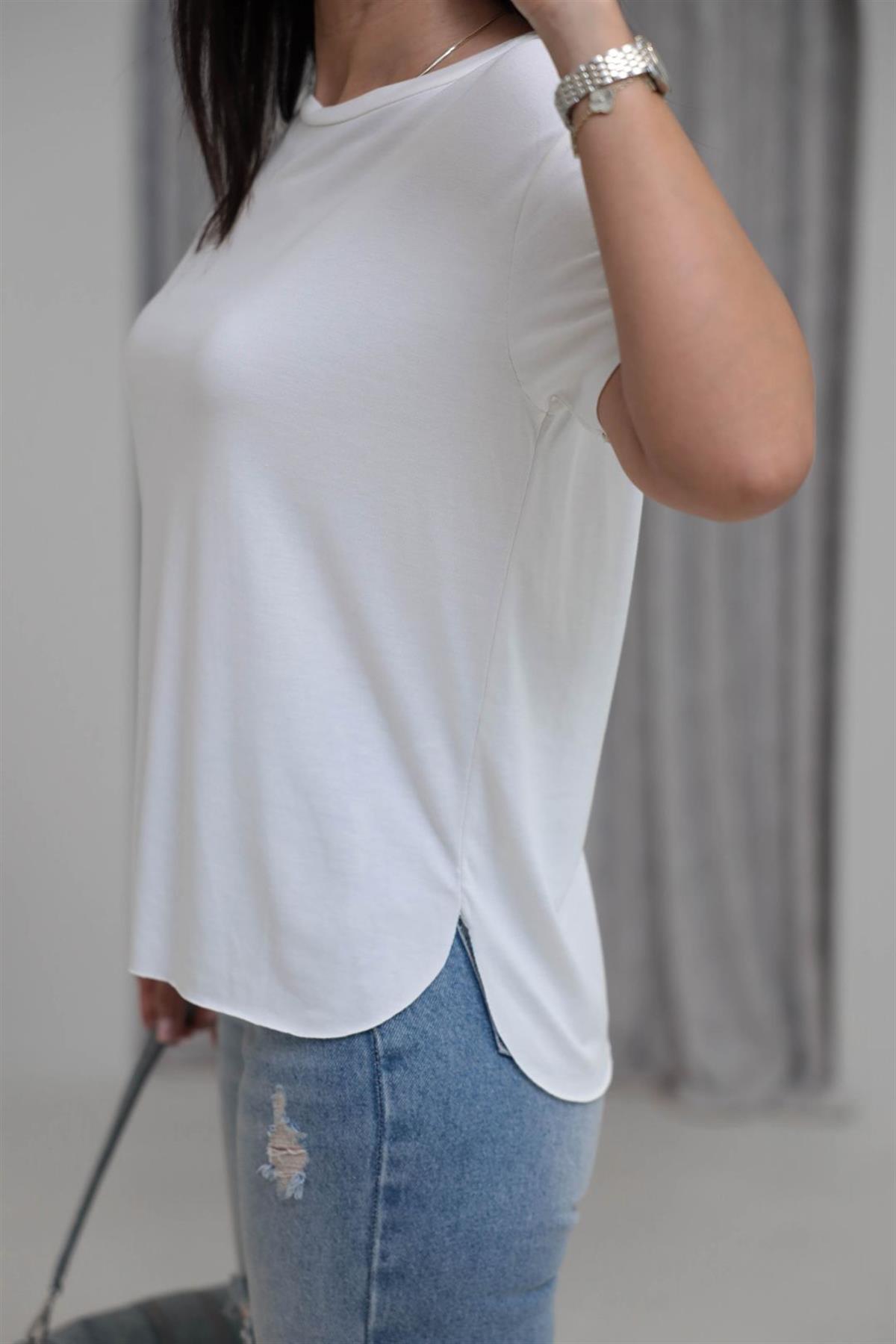 1020 Oys Lazer Kesikli Modal Tshirt EKRU