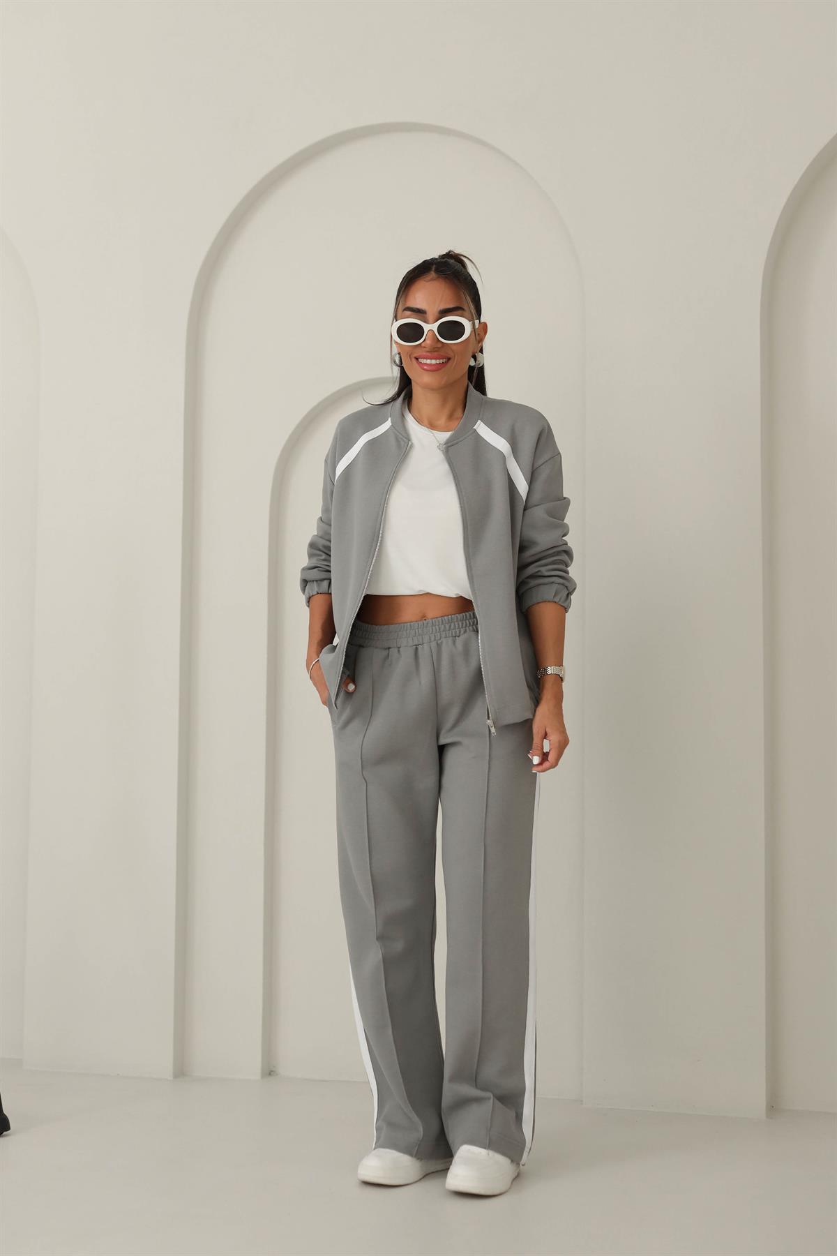 Pike Kumaş Şerit Detaylı Takım GRİ