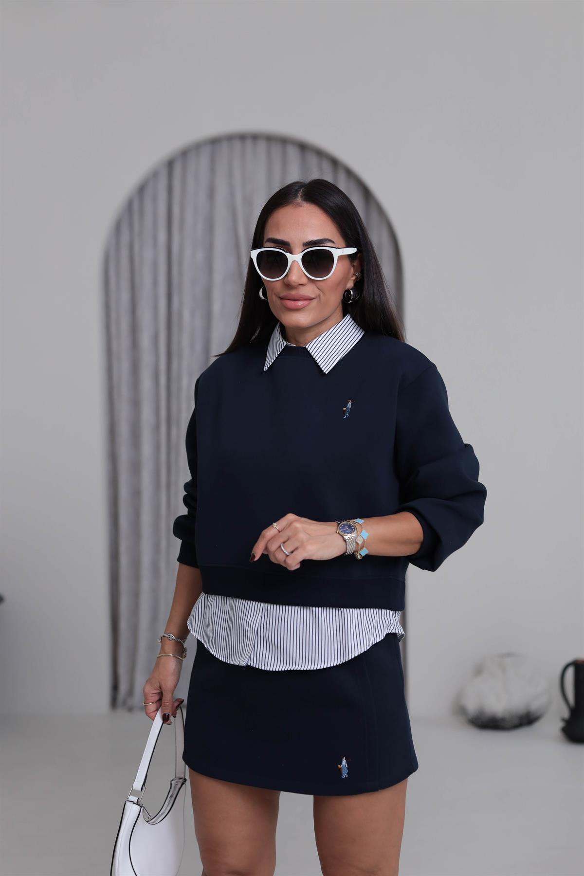 0755 Gömlek Detaylı Sweatshirt LACİVERT