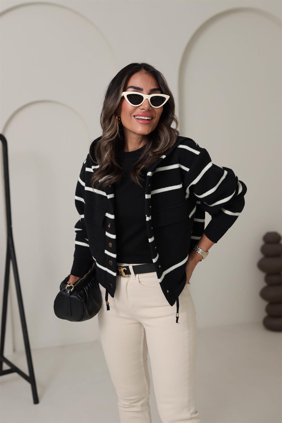 4600 Çıtçıtlı Cep Detay Çizgili Detay Ceket