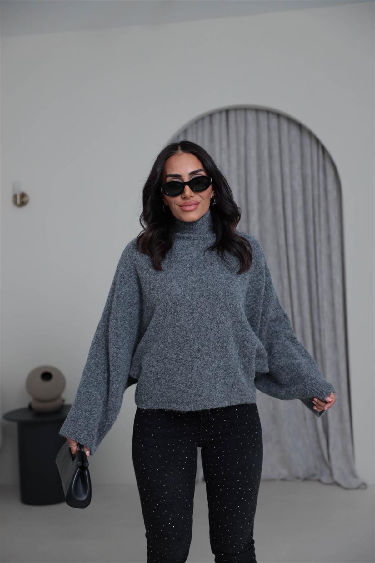 0817  Yarasa Kol Yarım Balıkçı Kazak ANTRASİT