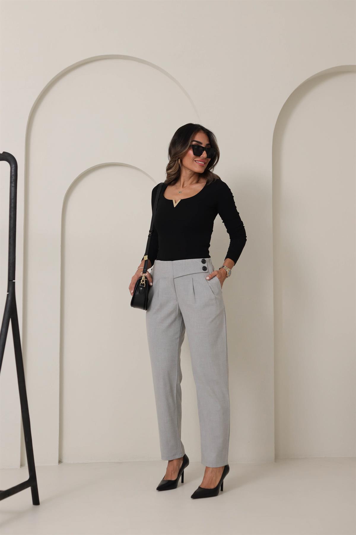 6334 V Gold Detaylı Uzun Kol Bluz