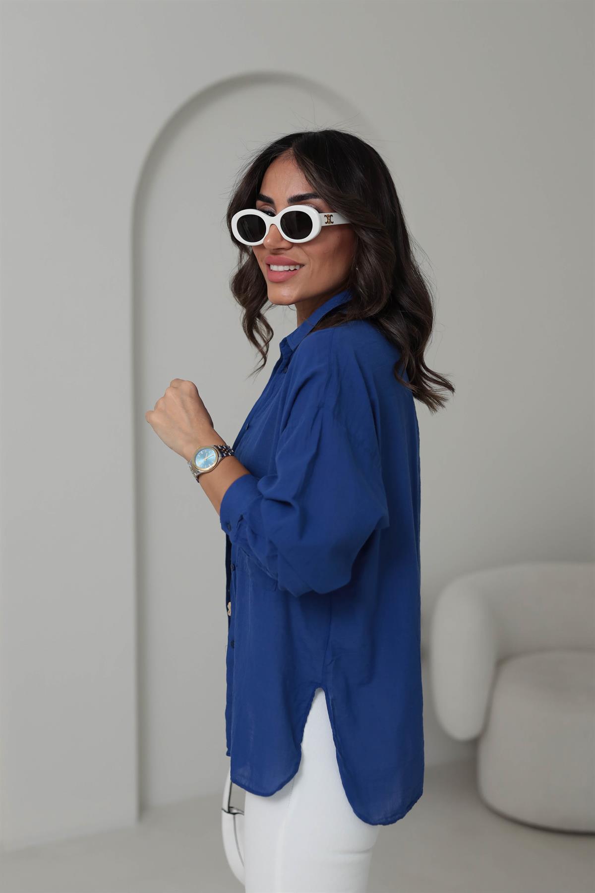 4294 Cep Detaylı Pamuklu Dokulu Gömlek SAKS