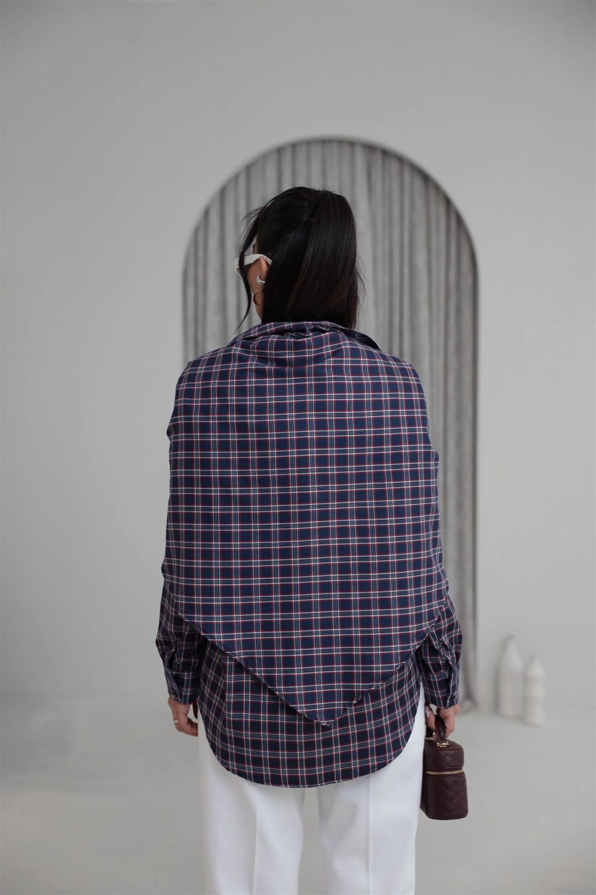 3231 Çıkarılabilir Şal Detaylı Ekose Gömlek KIRMIZI