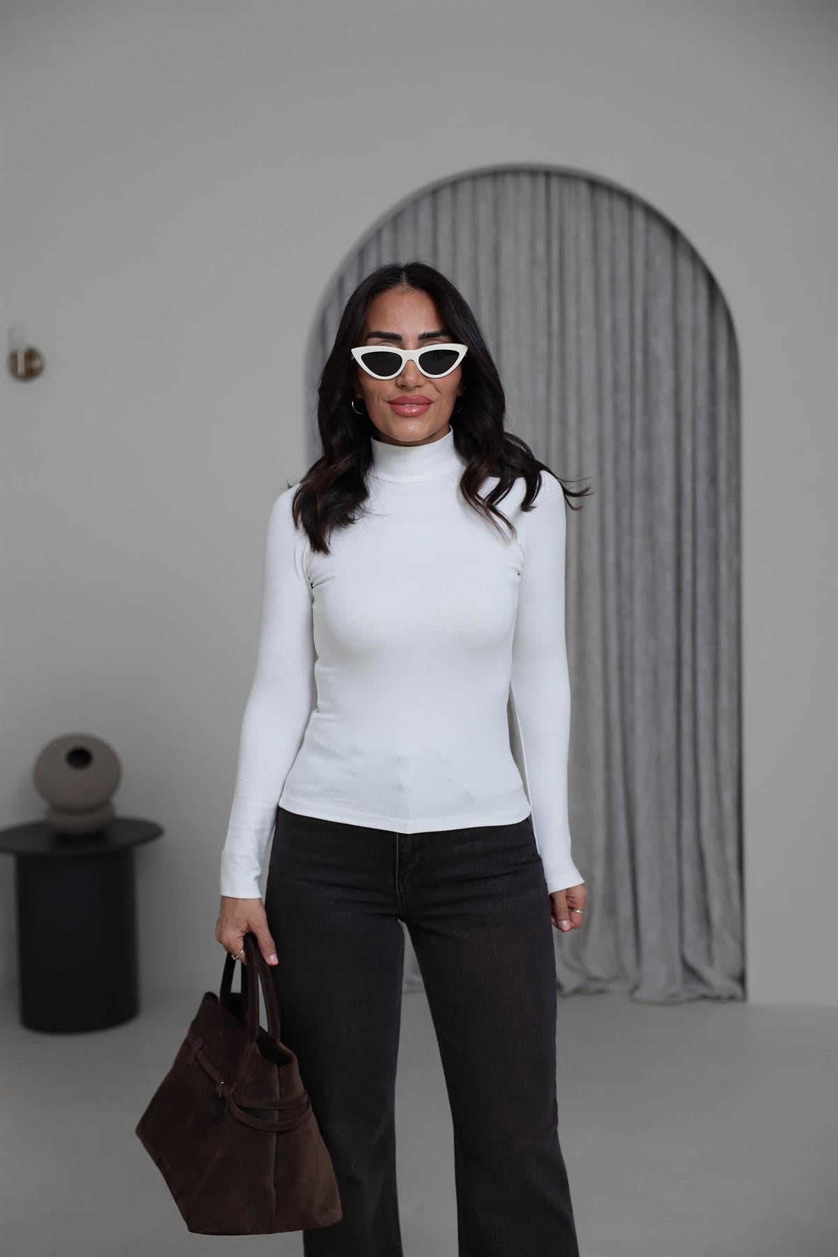 140 Balıkçı Yaka Body EKRU