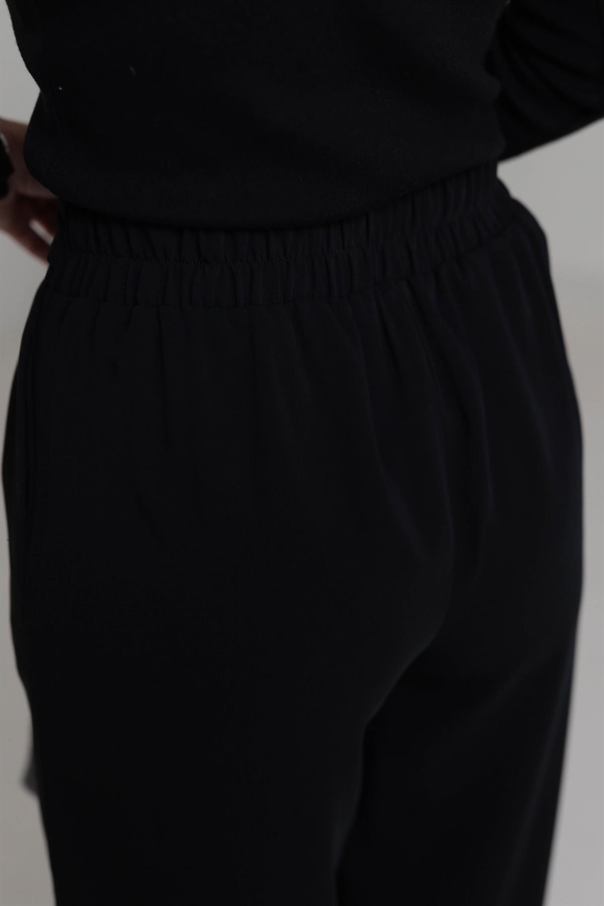 3704 Gold Aksesuarlı Bel Lastikli Salaş Pantolon SİYAH